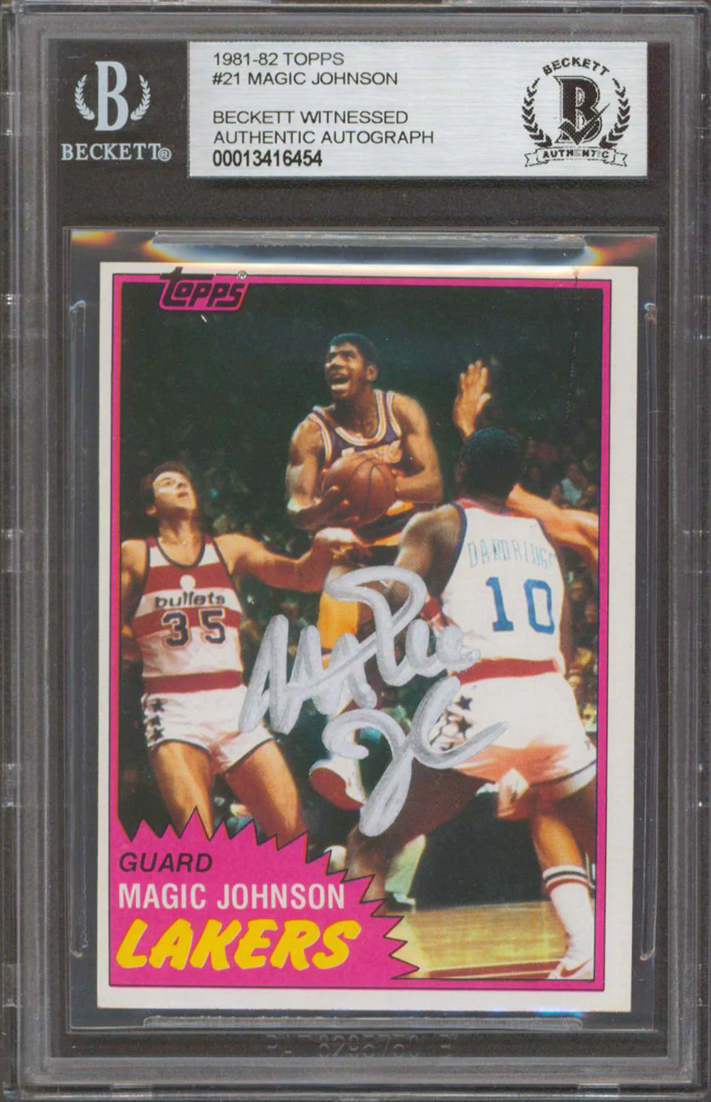 Lakers Magic Johnson Authentic Signed 1981 Topps #21 Card BAS Slabbed - Image 2