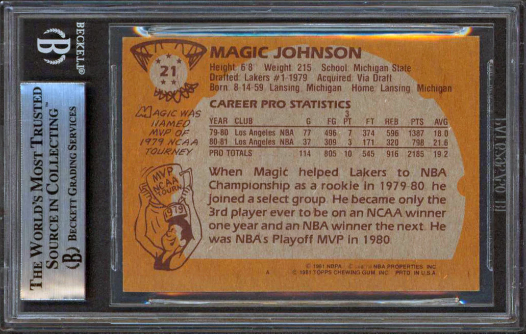 Lakers Magic Johnson Authentic Signed 1981 Topps #21 Card BAS Slabbed #12847468 - Image 3