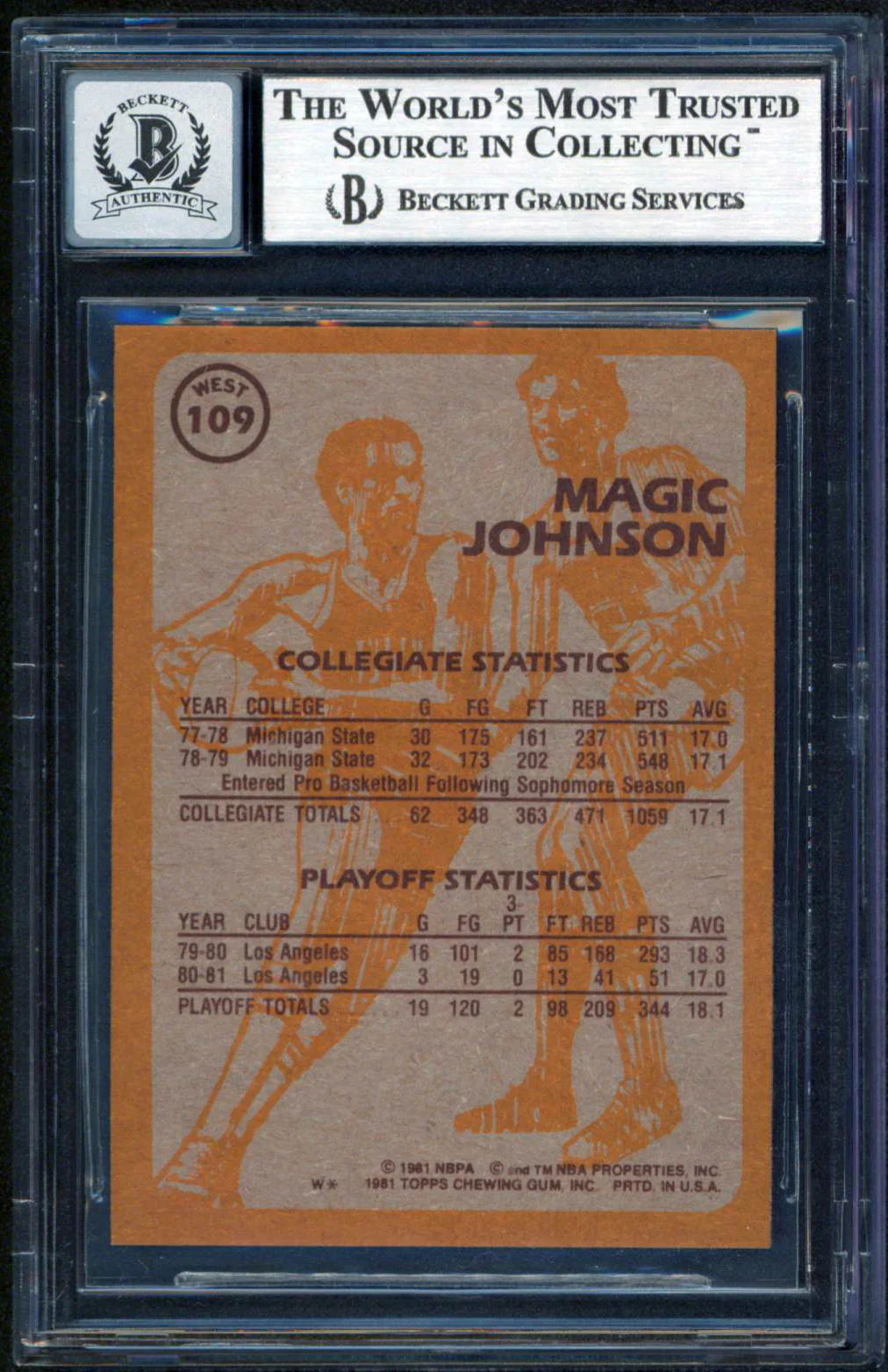 Lakers Magic Johnson Authentic Signed 1981 Topps #W109 Card Auto 10! BAS Slabbed - Image 3
