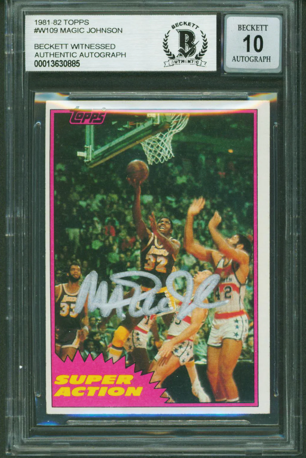 Lakers Magic Johnson Authentic Signed 1981 Topps #W109 Card Auto 10! BAS Slabbed - Image 2