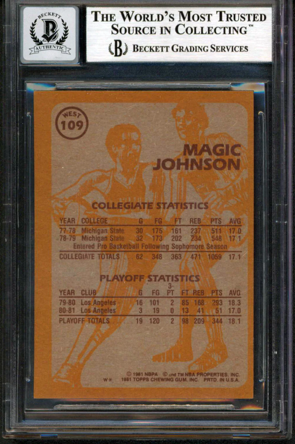 Lakers Magic Johnson Authentic Signed 1981 Topps #W109 Card Auto 10! BAS Slabbed - Image 3