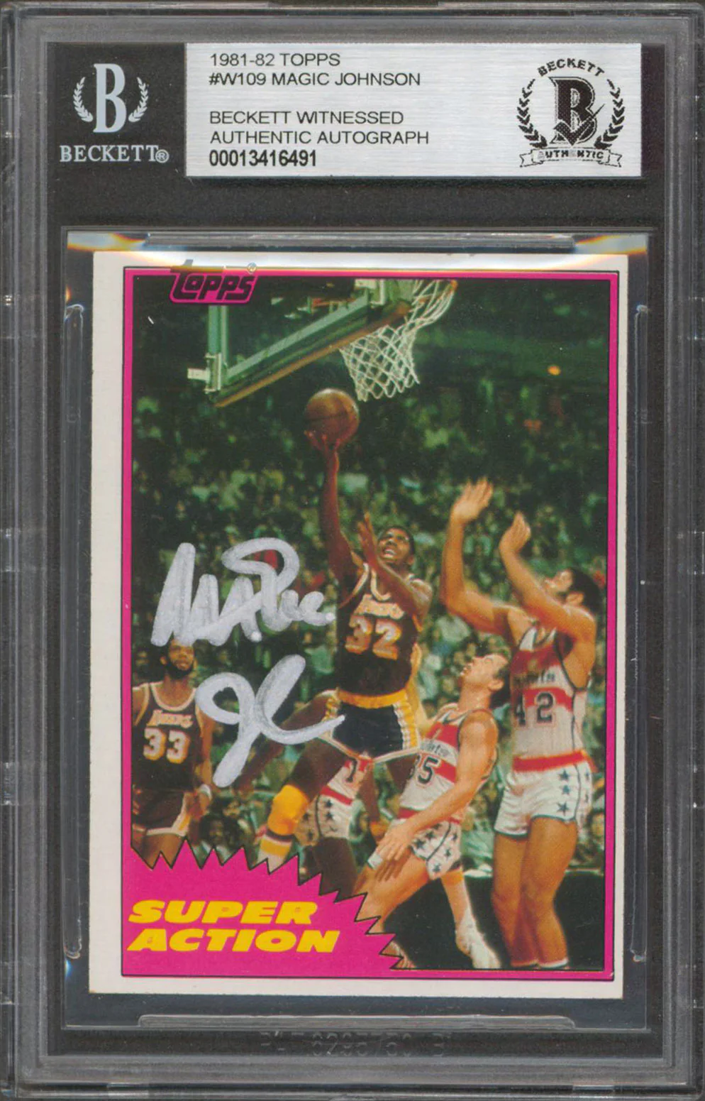 Lakers Magic Johnson Authentic Signed 1981 Topps #W109 Card BAS Slabbed - Image 2