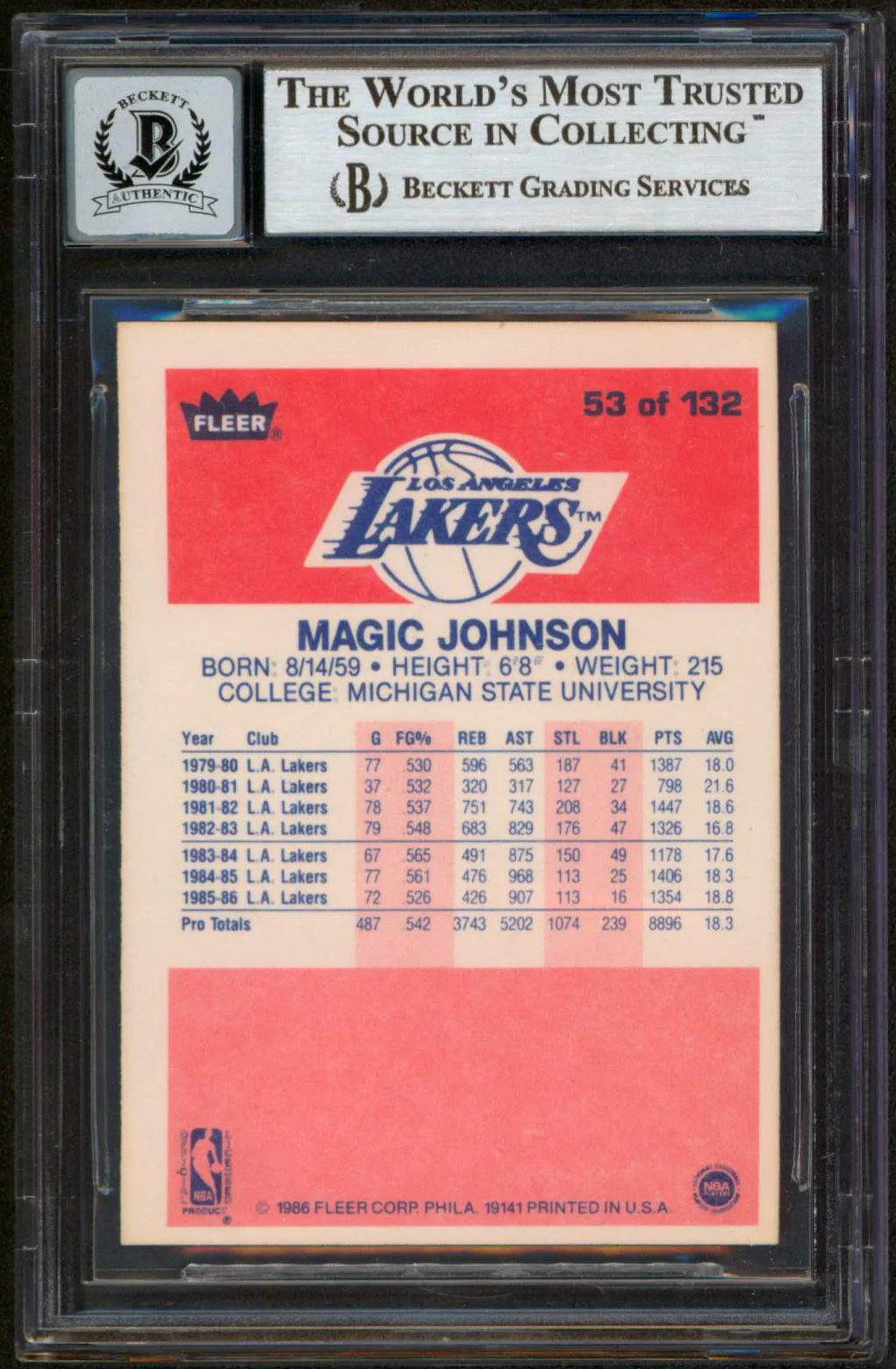 Lakers Magic Johnson Authentic Signed 1986 Fleer #53 Card Auto 10! BAS Slabbed - Image 3