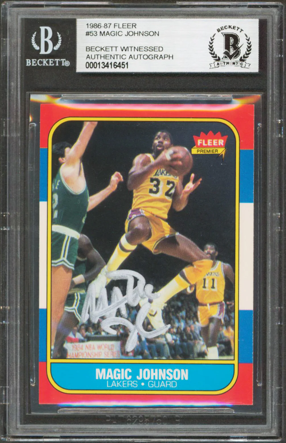 Lakers Magic Johnson Authentic Signed 1986 Fleer #53 Card BAS Slabbed - Image 2