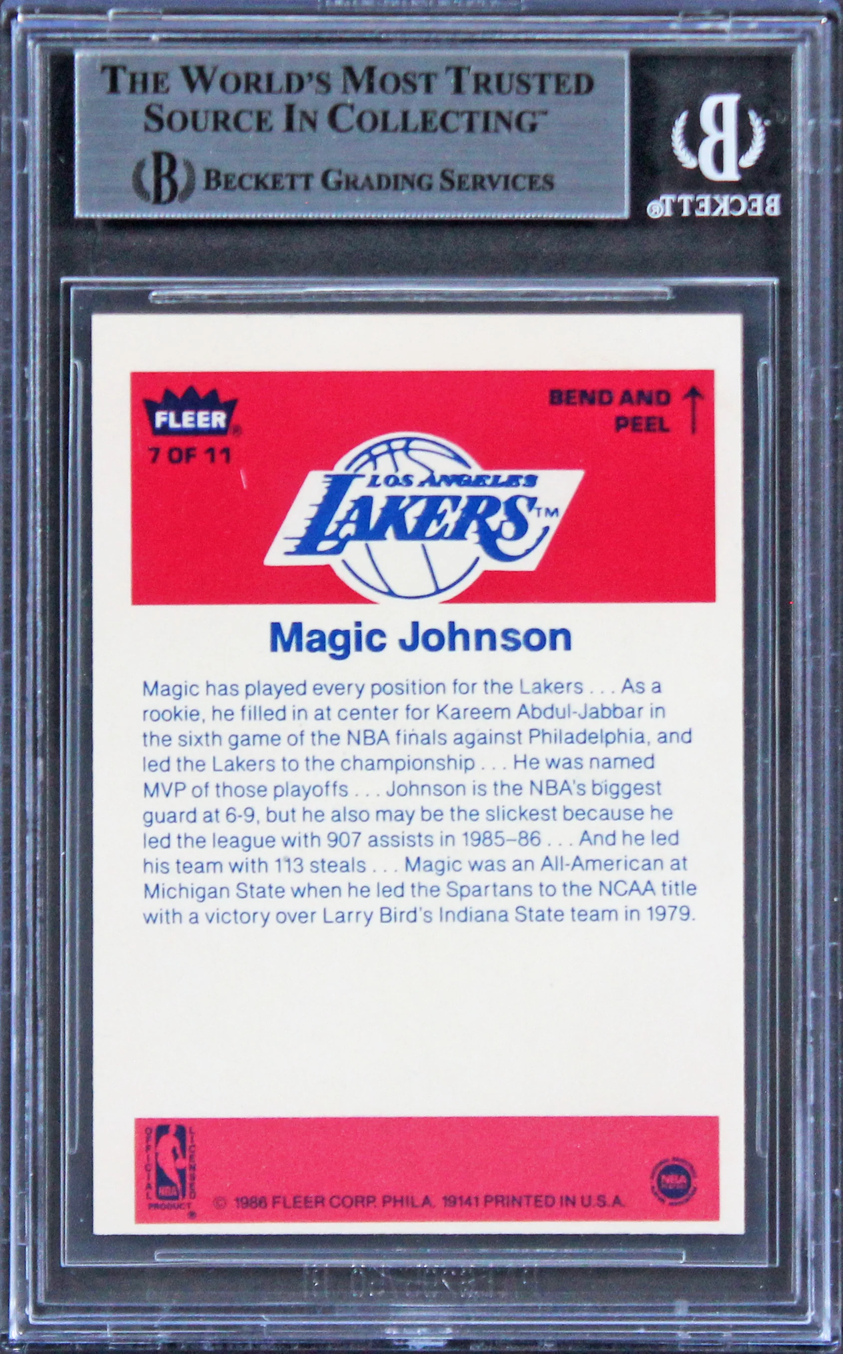 Lakers Magic Johnson Authentic Signed 1986 Fleer Stickers #7 Card BAS Slabbed - Image 3