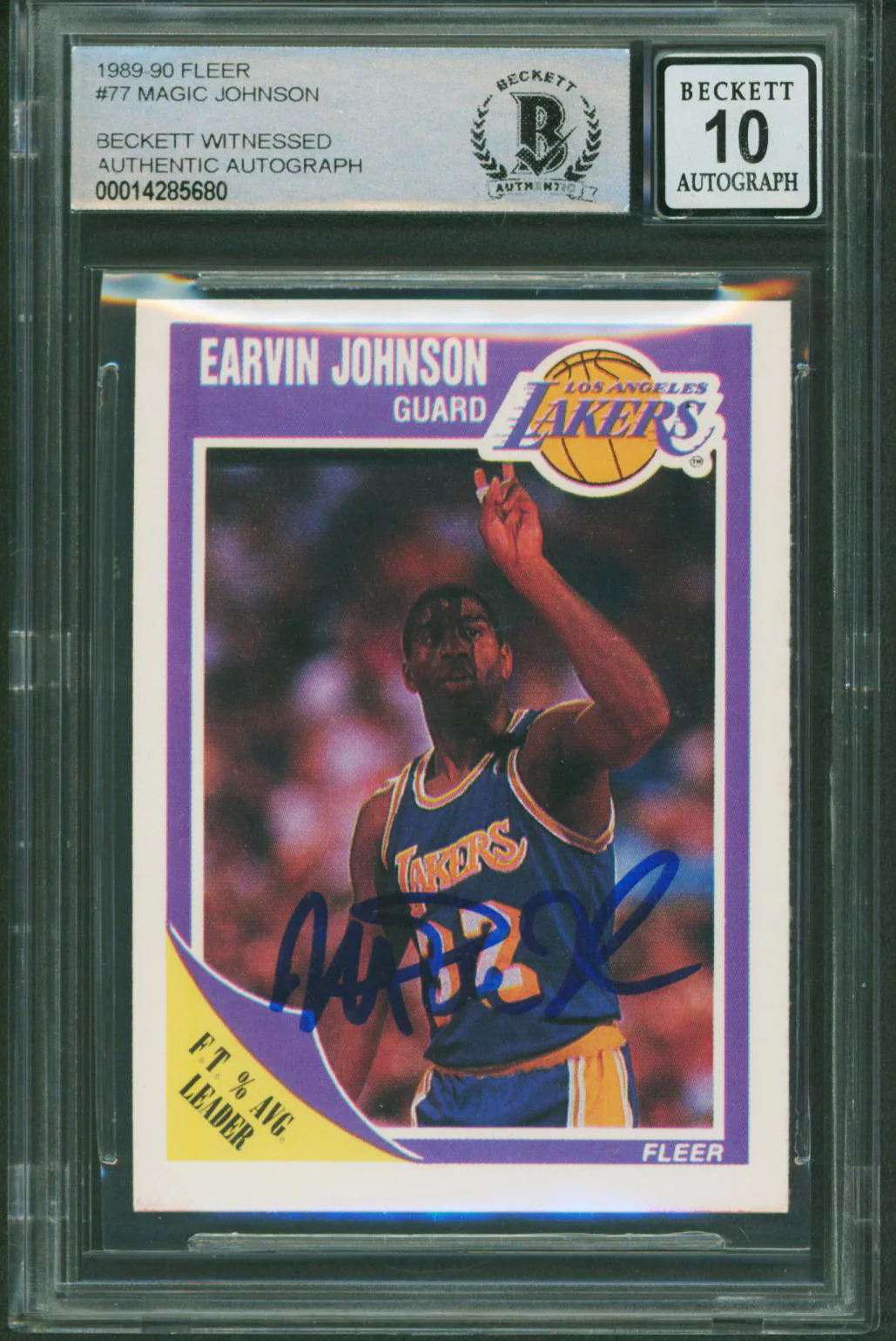 Lakers Magic Johnson Authentic Signed 1989 Fleer #77 Card Auto 10! BAS Slabbed - Image 2