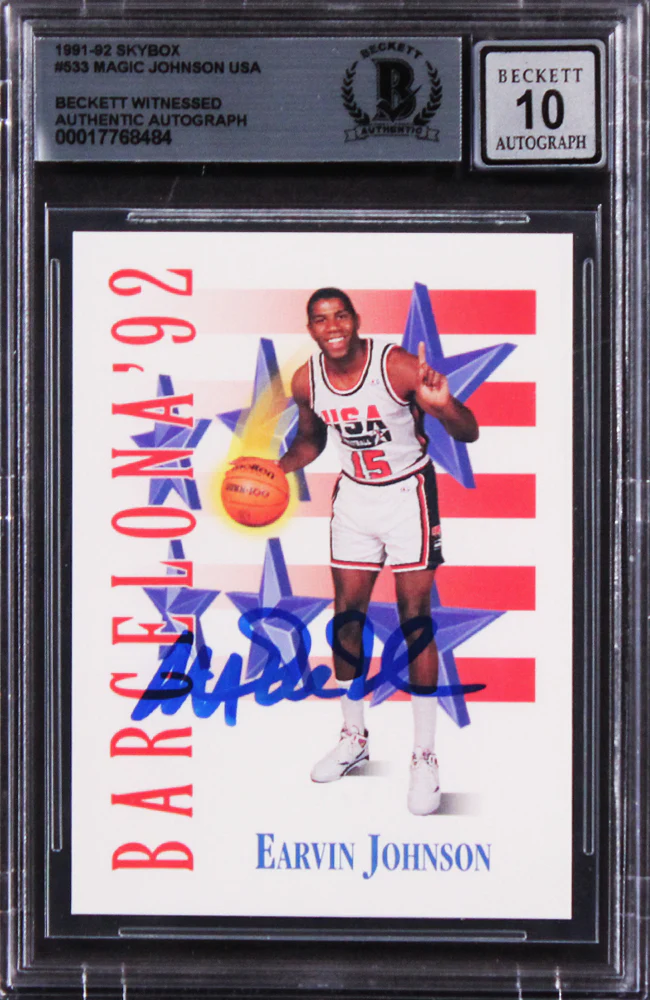 Lakers Magic Johnson Authentic Signed 1991 Skybox #533 Card Auto 10! BAS Slabbed