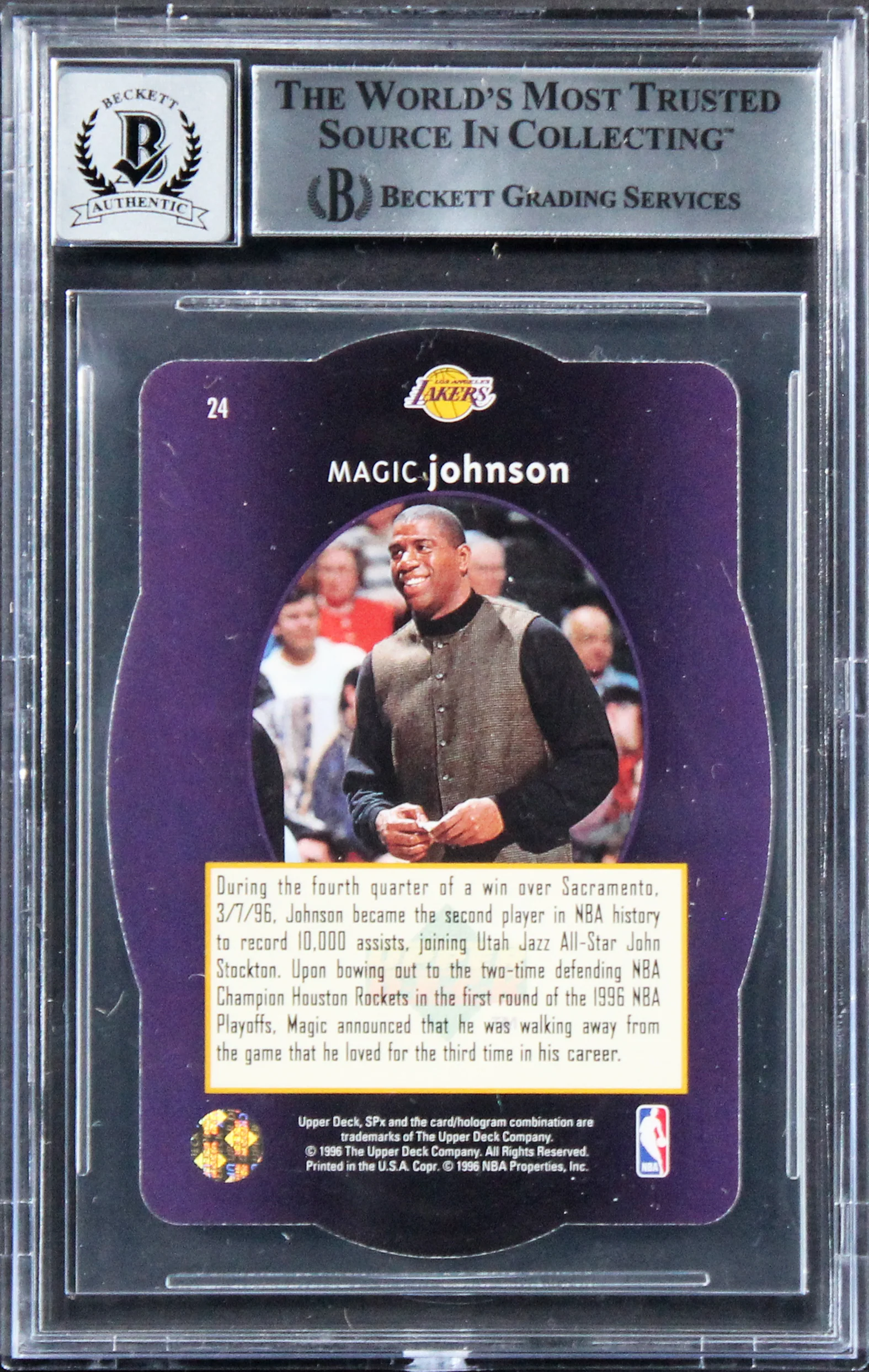 Lakers Magic Johnson Authentic Signed 1996 SPX #24 Card Auto 10! BAS Slabbed 2 - Image 3