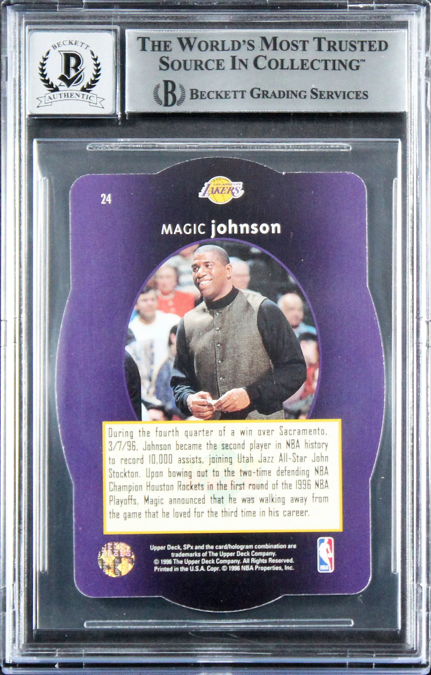 Lakers Magic Johnson Authentic Signed 1996 SPX #24 Card Auto 10! BAS Slabbed - Image 3