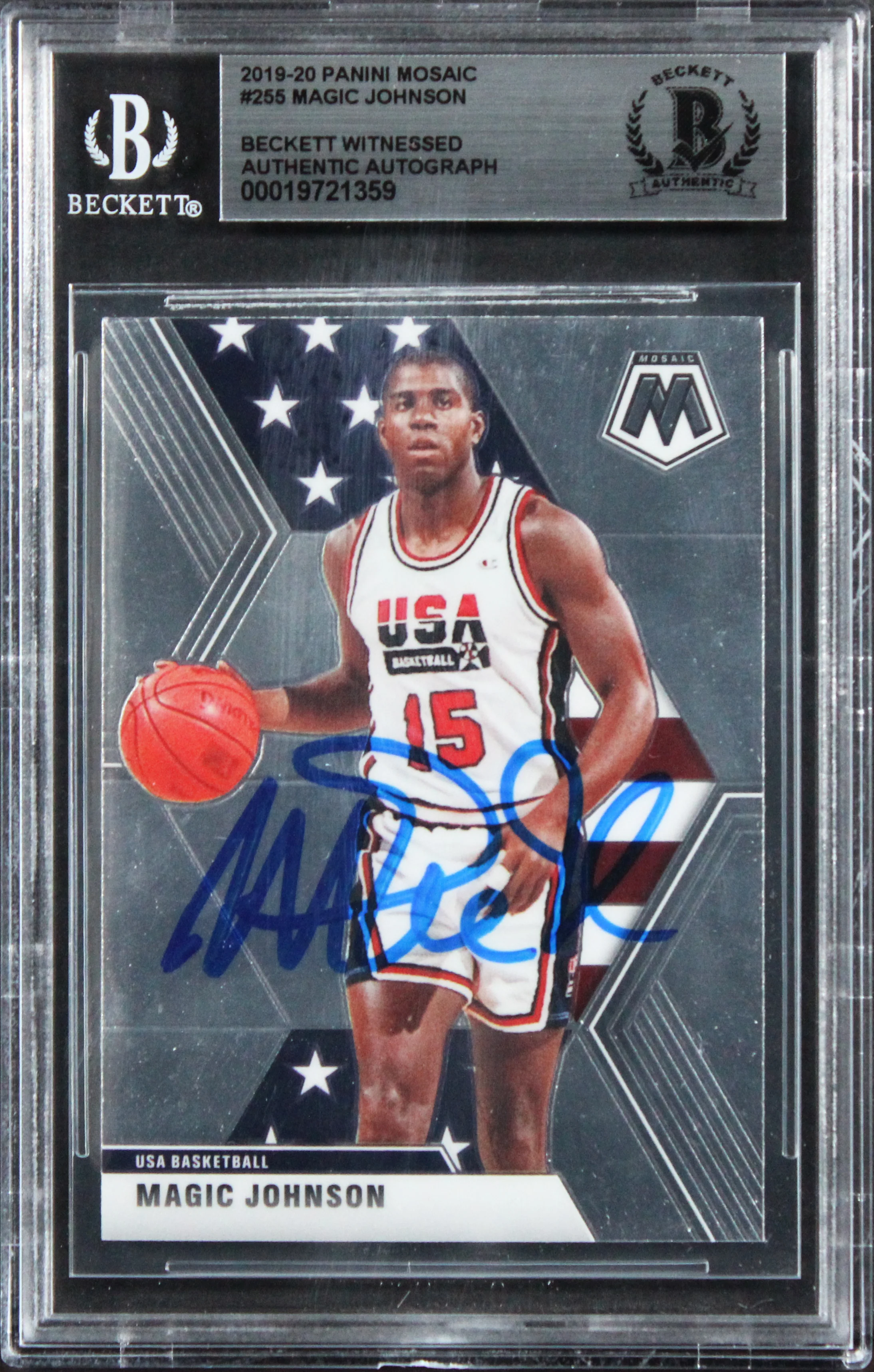 Lakers Magic Johnson Authentic Signed 2019 Panini Mosaic #255 Card BAS Slabbed - Image 2