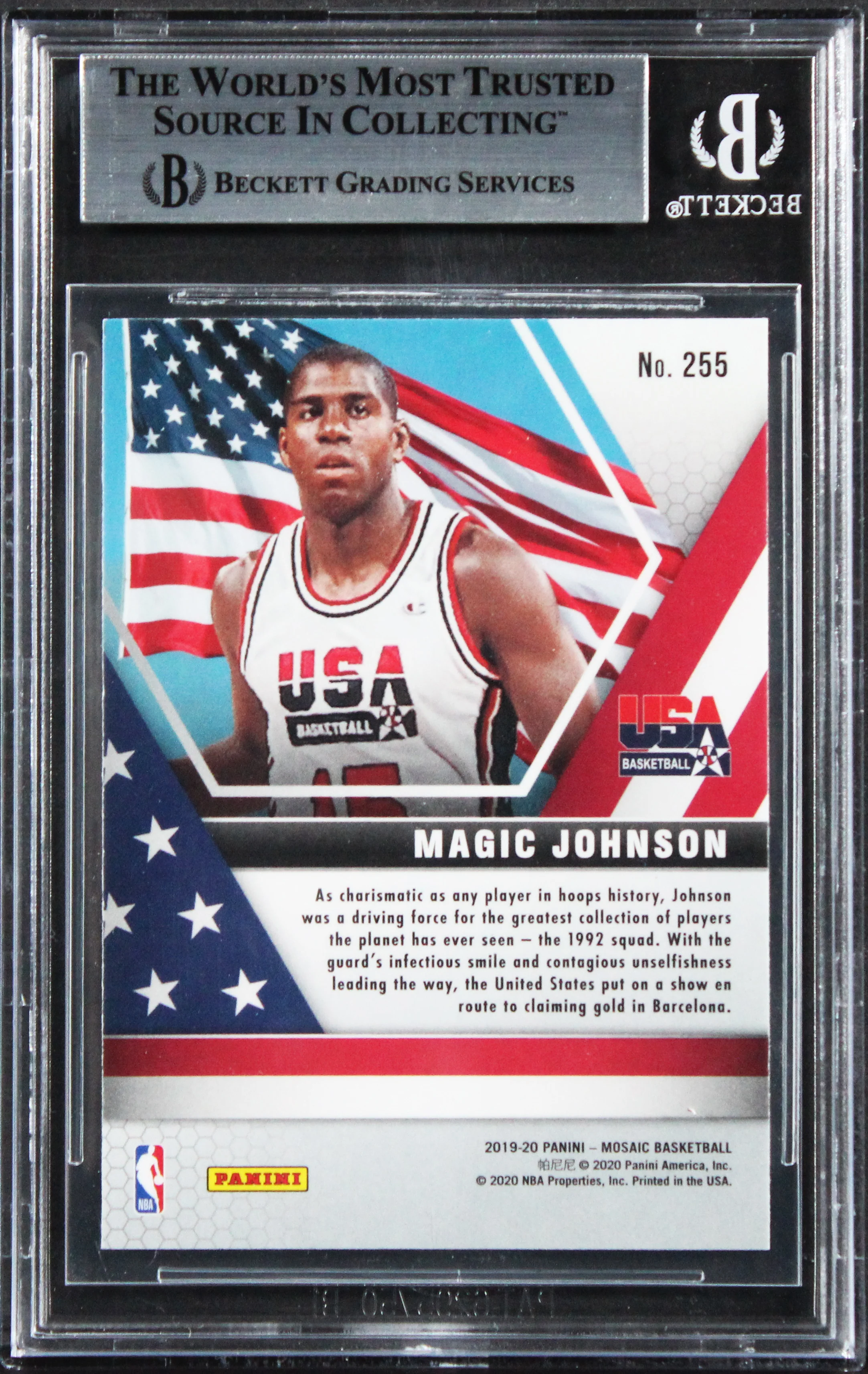 Lakers Magic Johnson Authentic Signed 2019 Panini Mosaic #255 Card BAS Slabbed - Image 3
