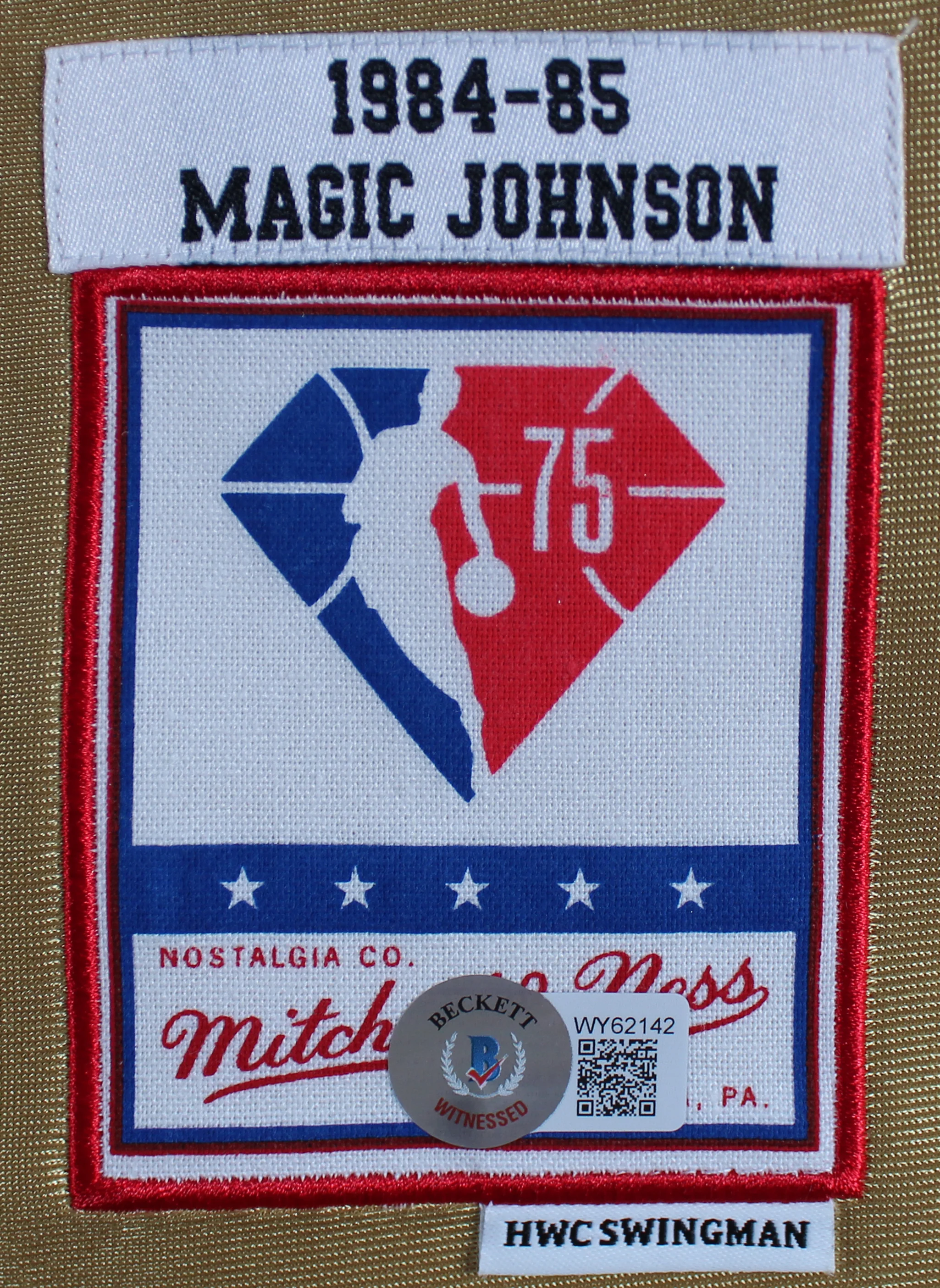 Lakers Magic Johnson Authentic Signed Gold M&N 75th Anniversary Jersey BAS Wit - Image 5
