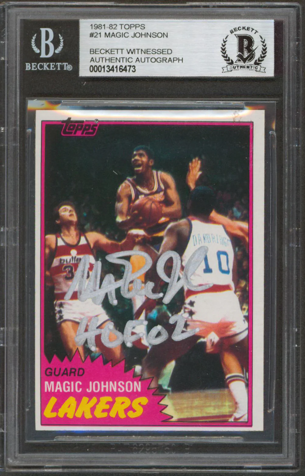 Lakers Magic Johnson HOF 02 Authentic Signed 1981 Topps #21 Card BAS Slabbed 3 - Image 2