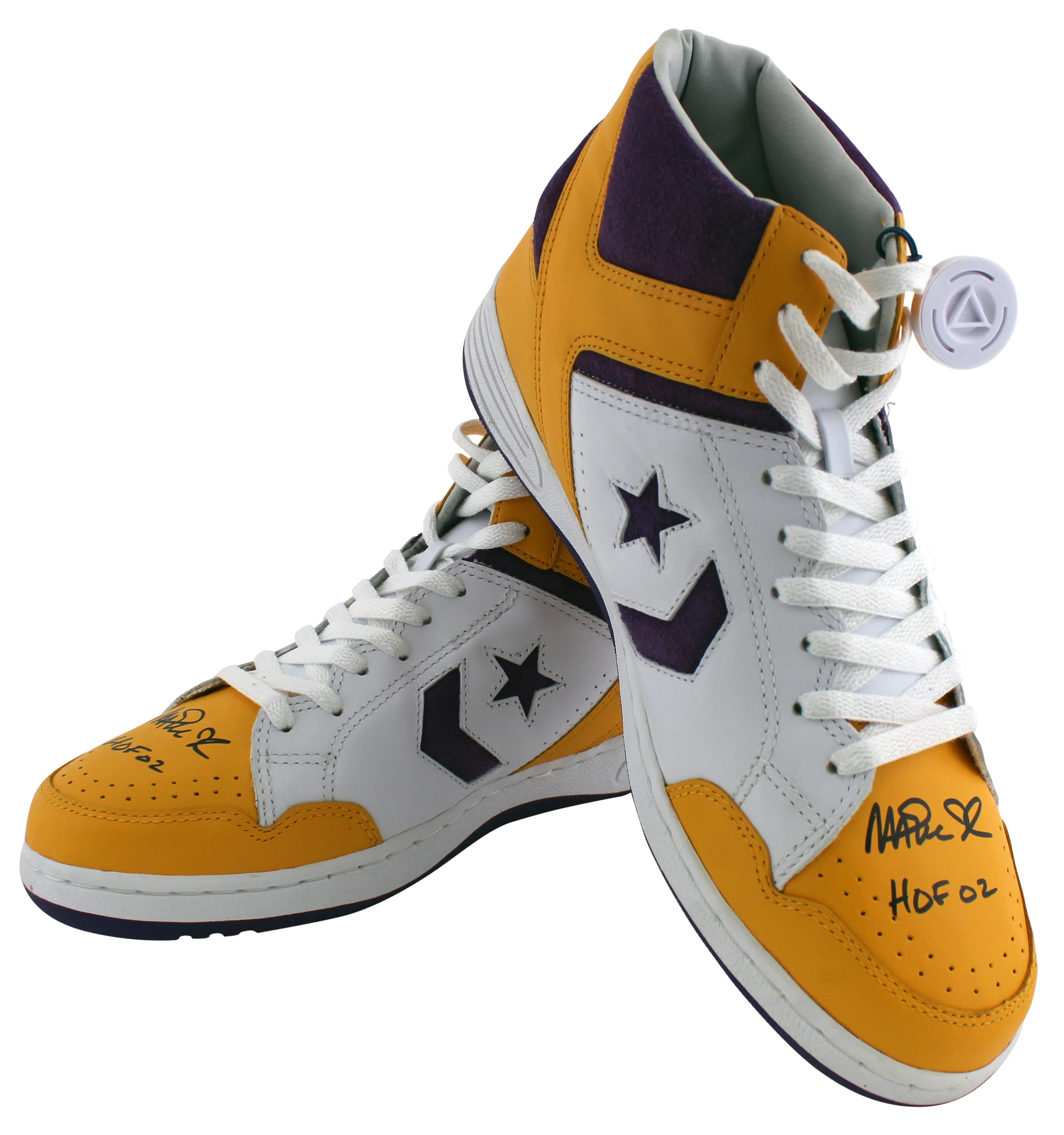 Lakers Magic Johnson "HOF 02" Authentic Signed Converse Weapon Shoes BAS Witness - Image 2
