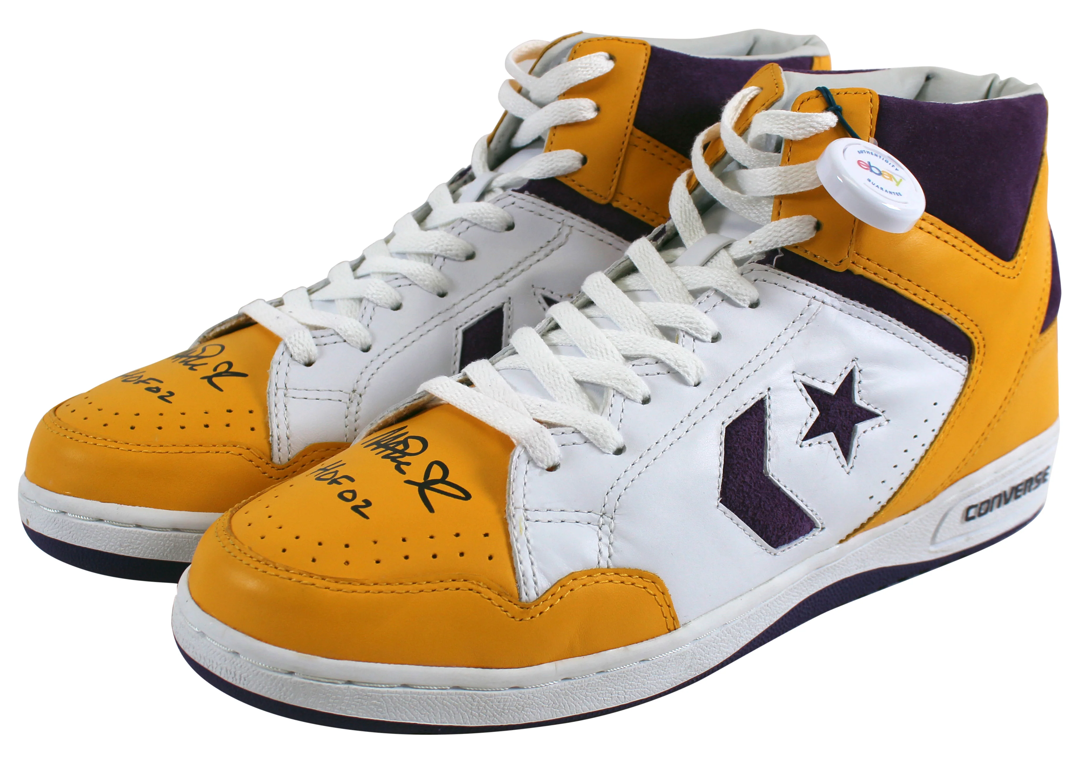 Lakers Magic Johnson "HOF 02" Authentic Signed Converse Weapon Shoes BAS Witness - Image 4