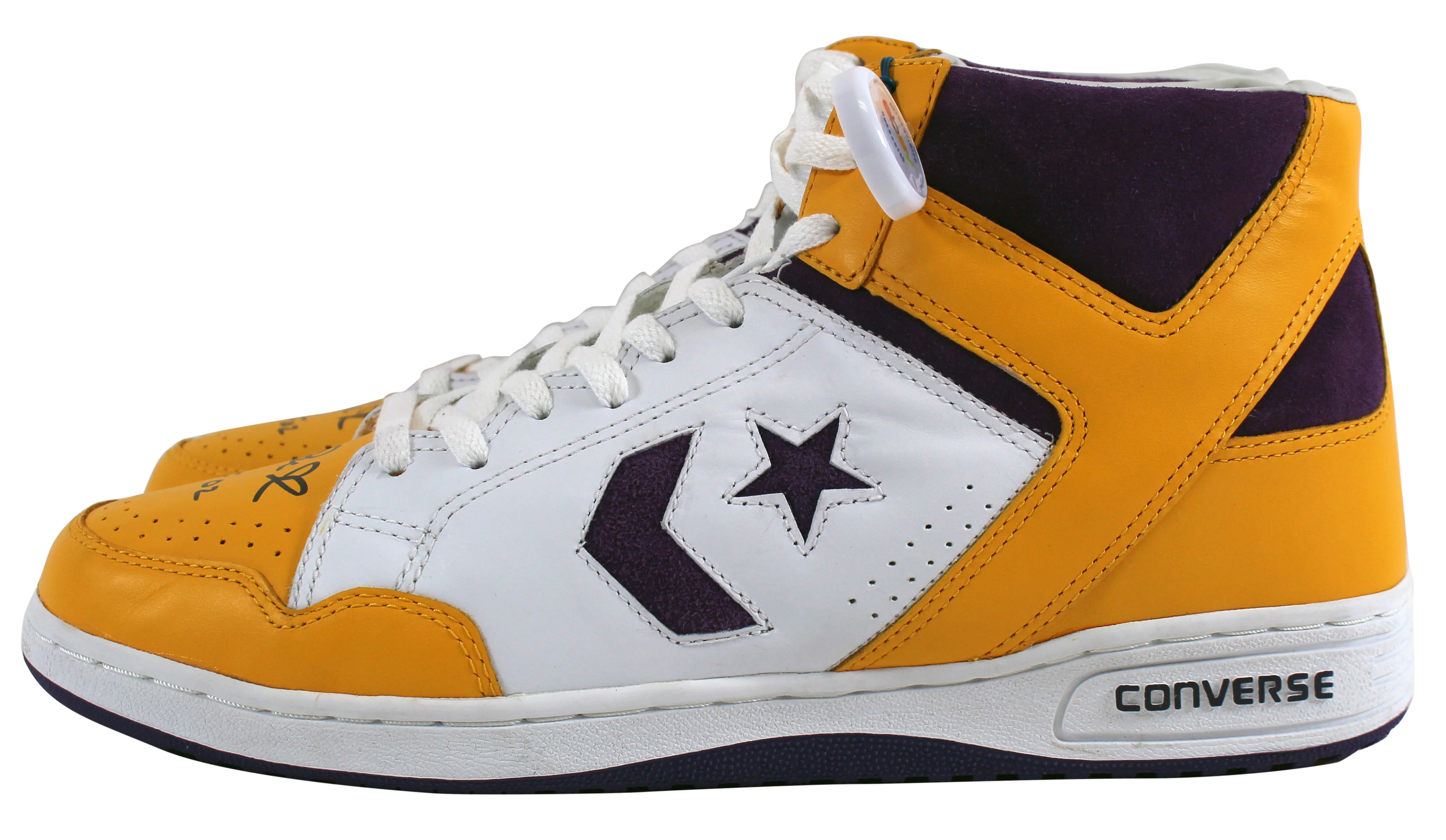 Lakers Magic Johnson "HOF 02" Authentic Signed Converse Weapon Shoes BAS Witness - Image 6