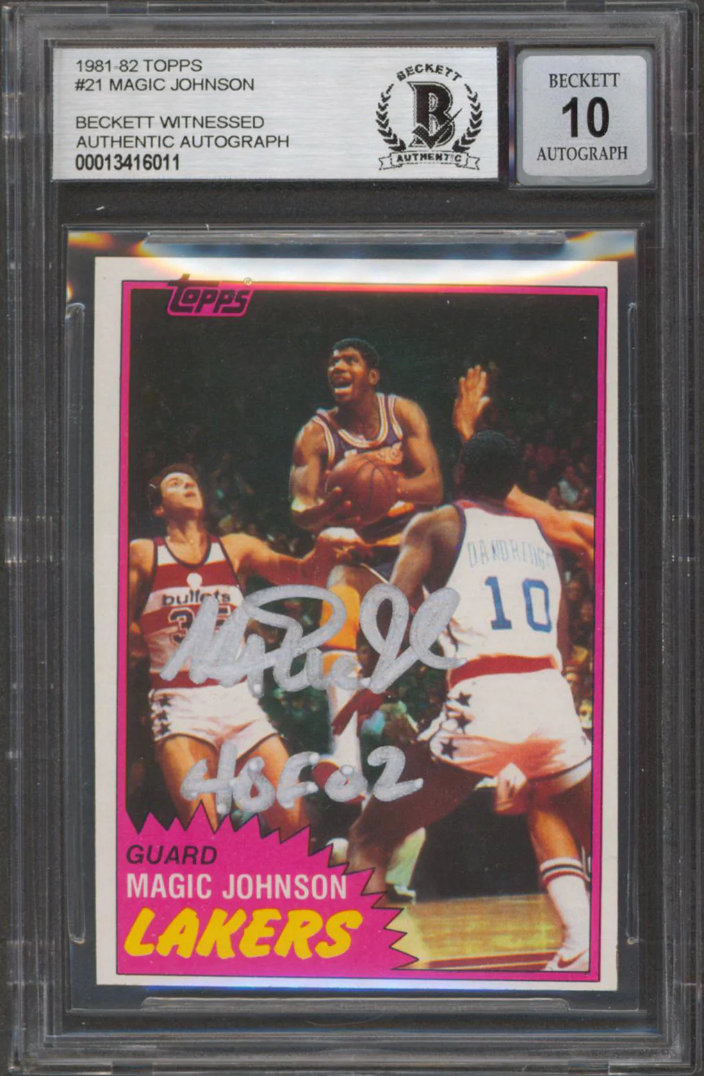 Lakers Magic Johnson "HOF 02" Signed 1981 Topps #21 Card Auto 10! BAS Slabbed 2 - Image 2