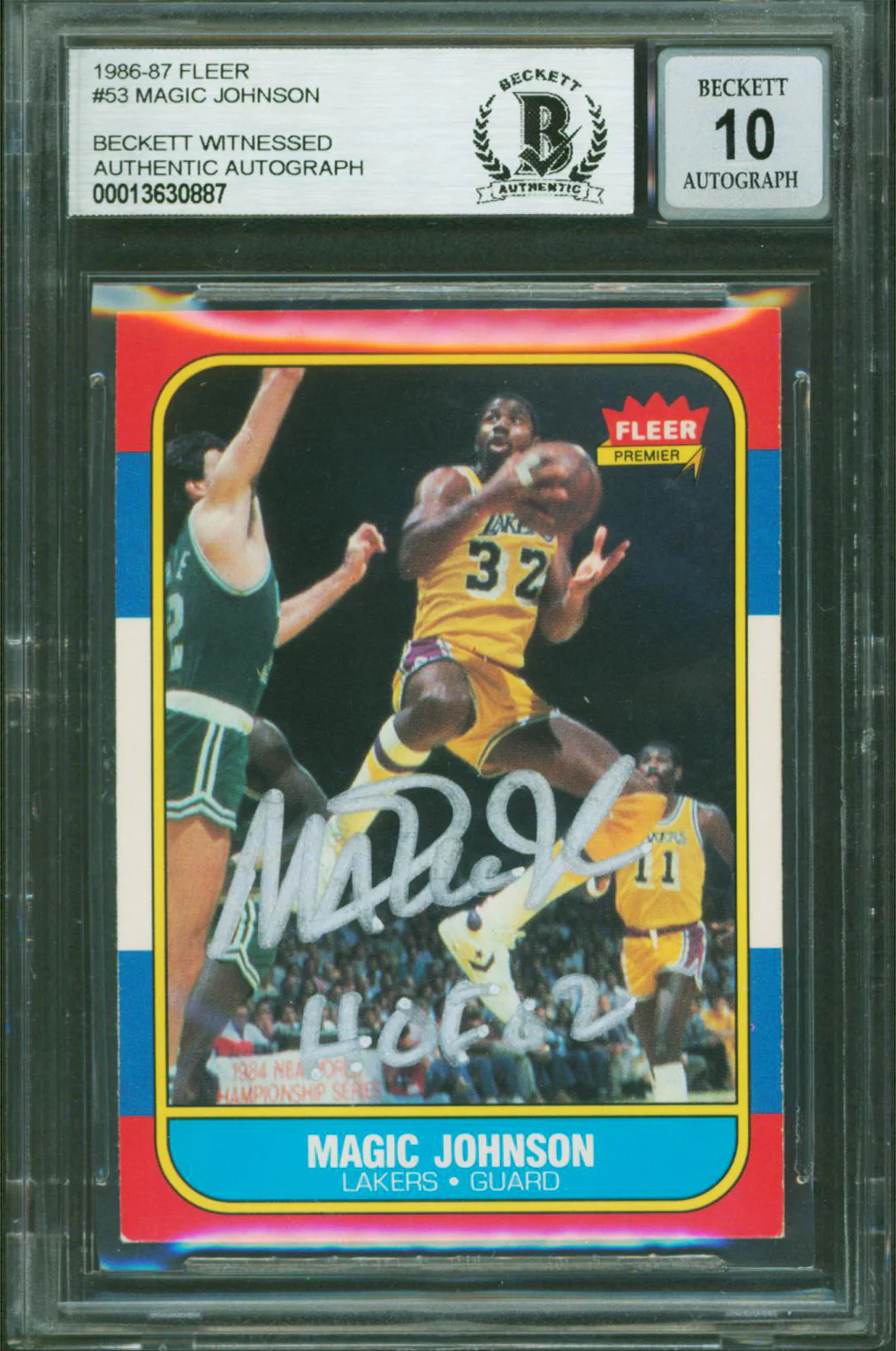 Lakers Magic Johnson "HOF 02" Signed 1986 Fleer #53 Card Auto 10! BAS Slabbed - Image 2