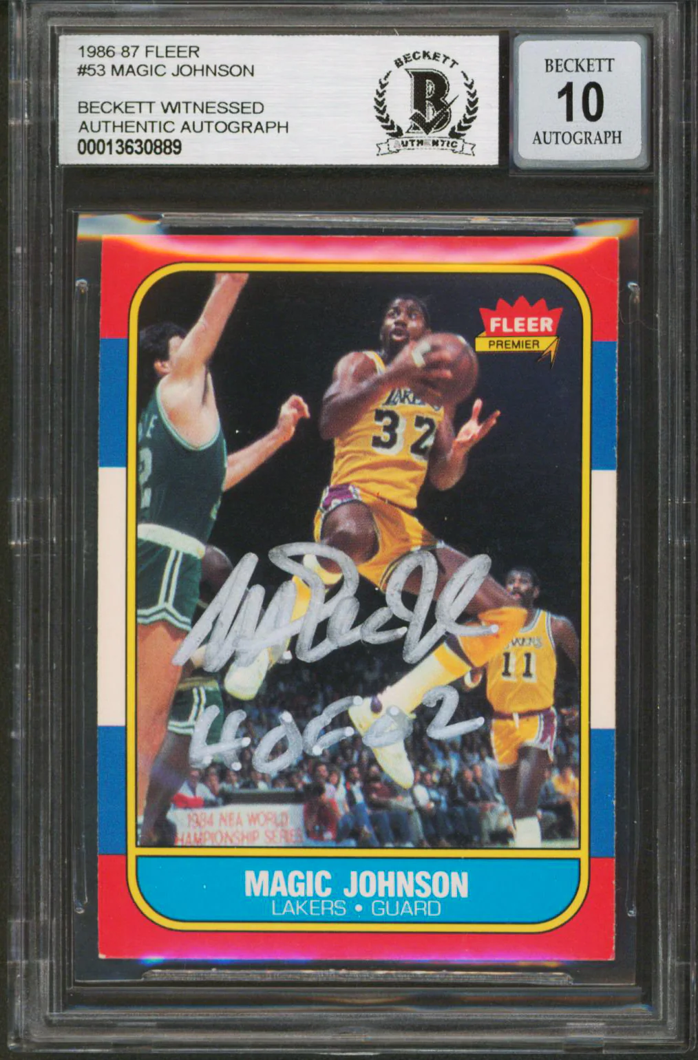 Lakers Magic Johnson "HOF 02" Signed 1986 Fleer #53 Card Auto 10! BAS Slabbed - Image 2