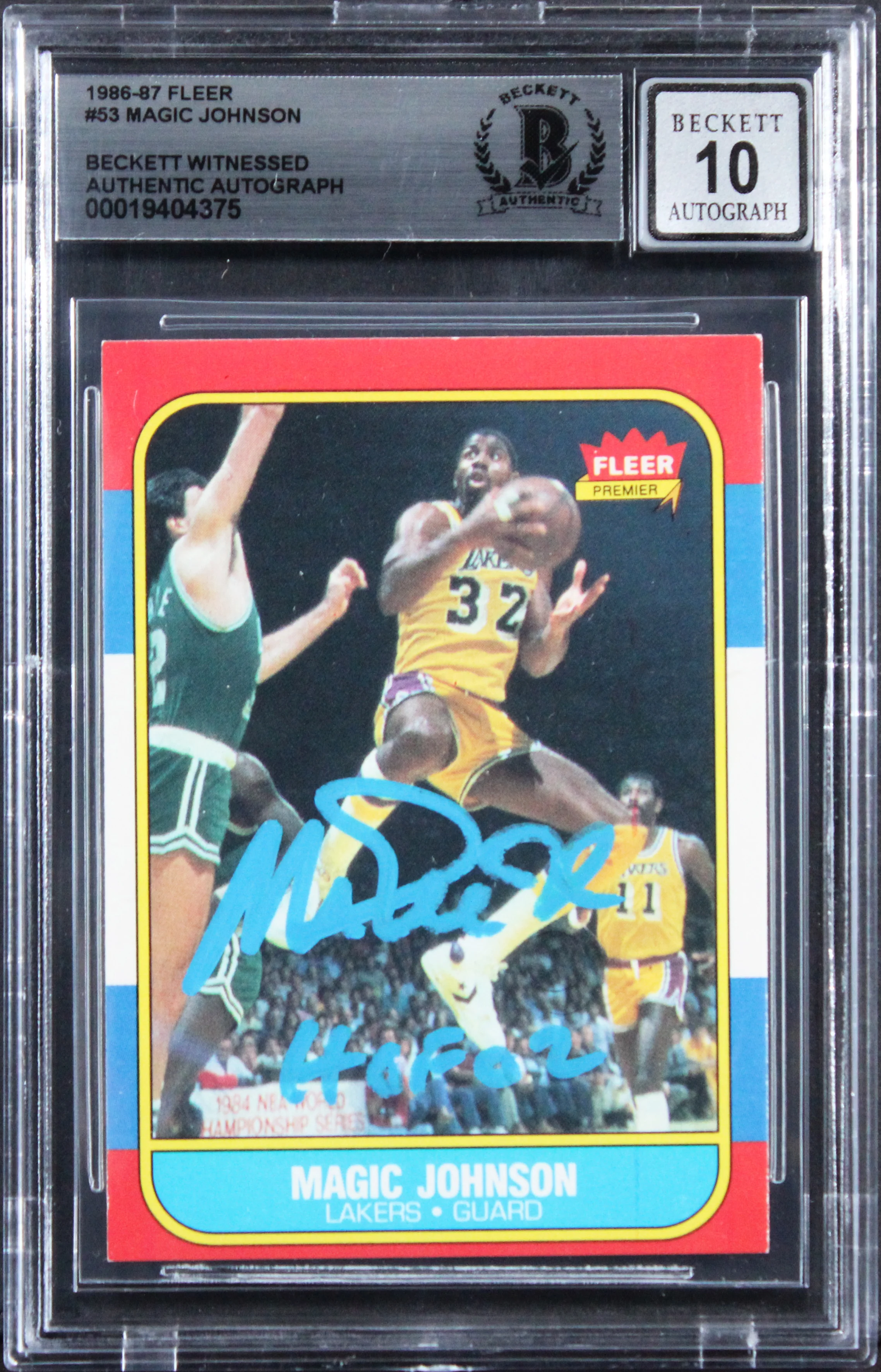 Lakers Magic Johnson "HOF 02" Signed 1986 Fleer #53 Card Auto 10! BAS Slabbed 3 - Image 2