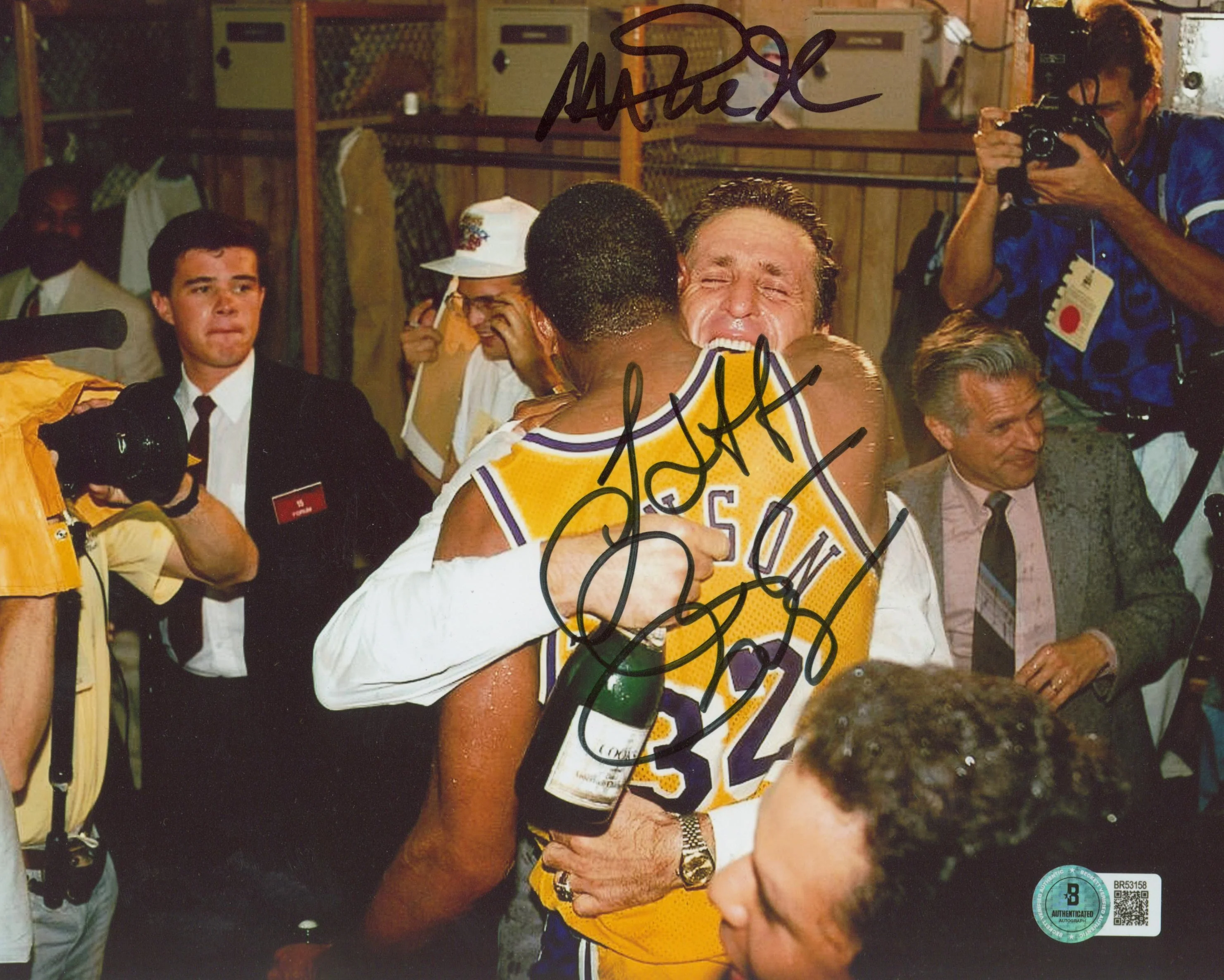 Lakers Magic Johnson & Pat Riley Authentic Signed 8x10 Photo BAS #BR53158