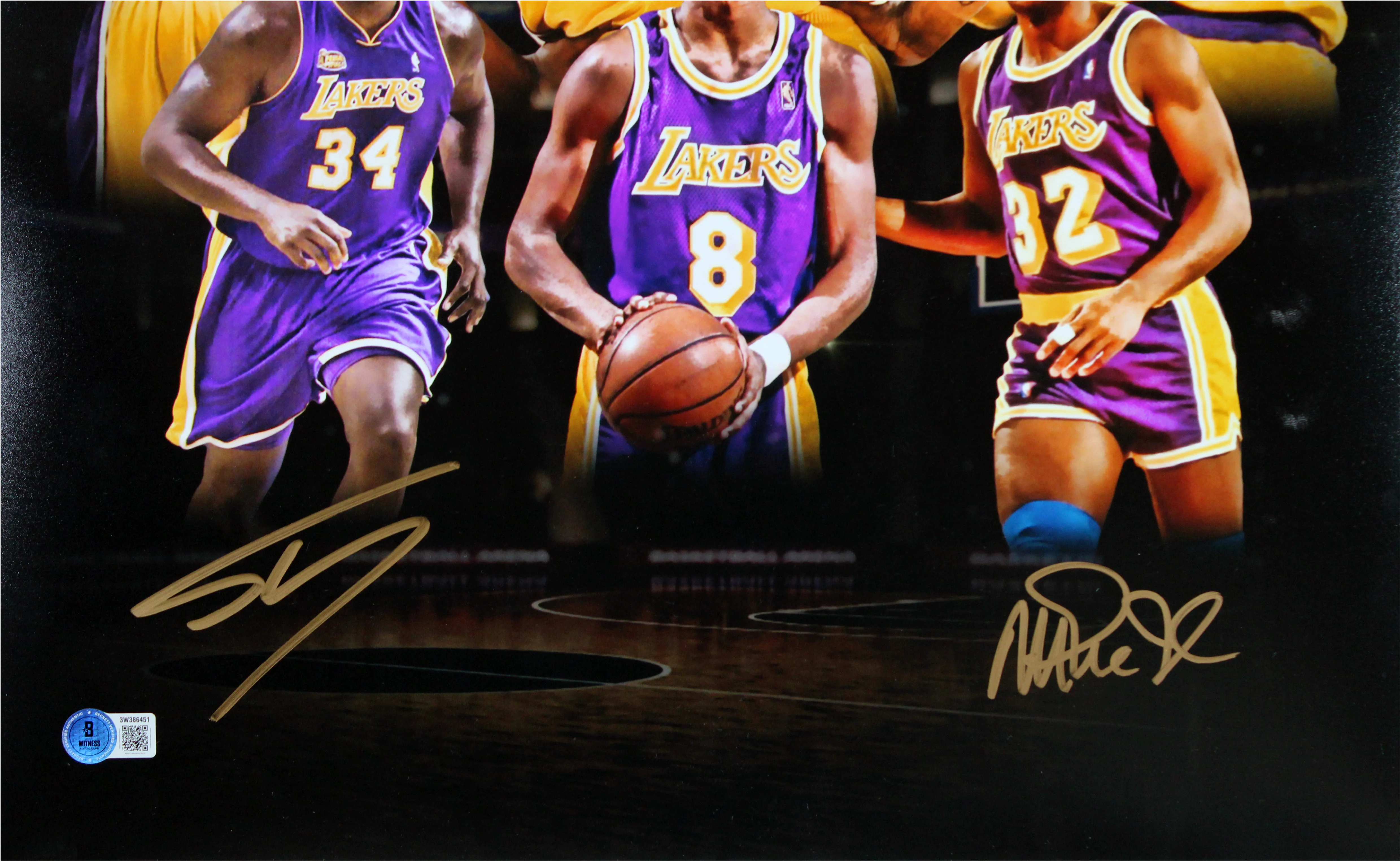 Lakers Magic Johnson & Shaquille O'Neal Signed 16x20 Custom Photo BAS Witnessed - Image 3