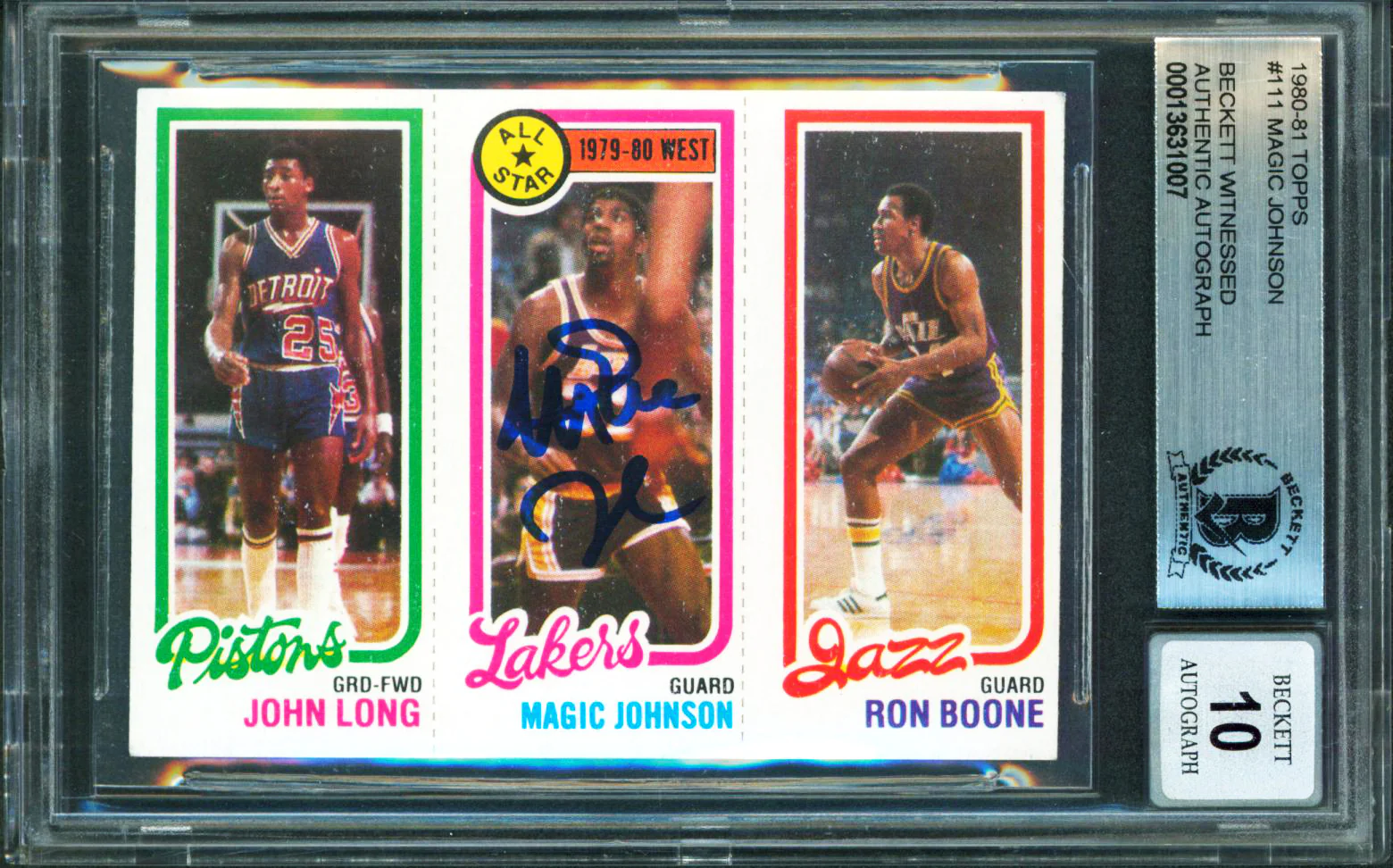 Lakers Magic Johnson Signed 1980 Topps #111 Card Auto Graded 10! BAS Slabbed - Image 2