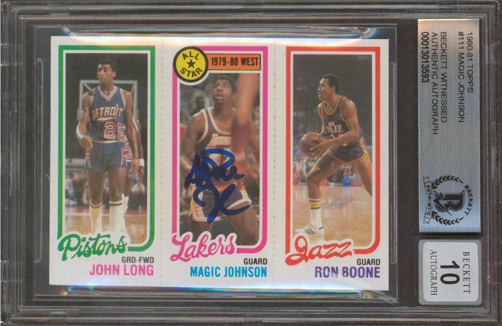 Lakers Magic Johnson Signed 1980 Topps #111 Card Auto Graded Mint 10! BAS Slab - Image 2