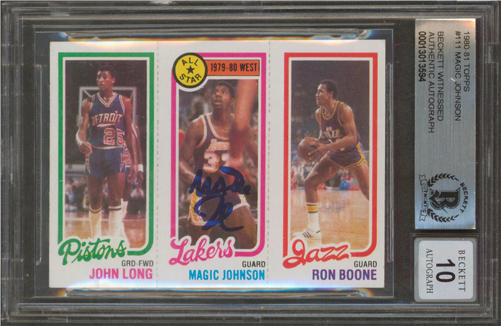 Lakers Magic Johnson Signed 1980 Topps 111 Card Auto Graded Mint 10! BAS Slabbed - Image 2
