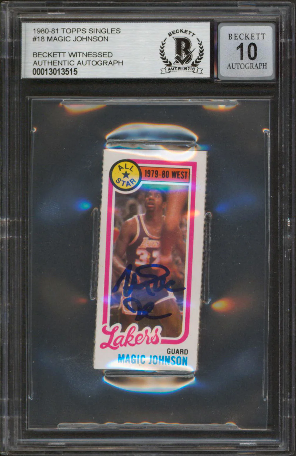 Lakers Magic Johnson Signed 1980 Topps Singles #18 Card Auto 10! BAS Slabbed - Image 2