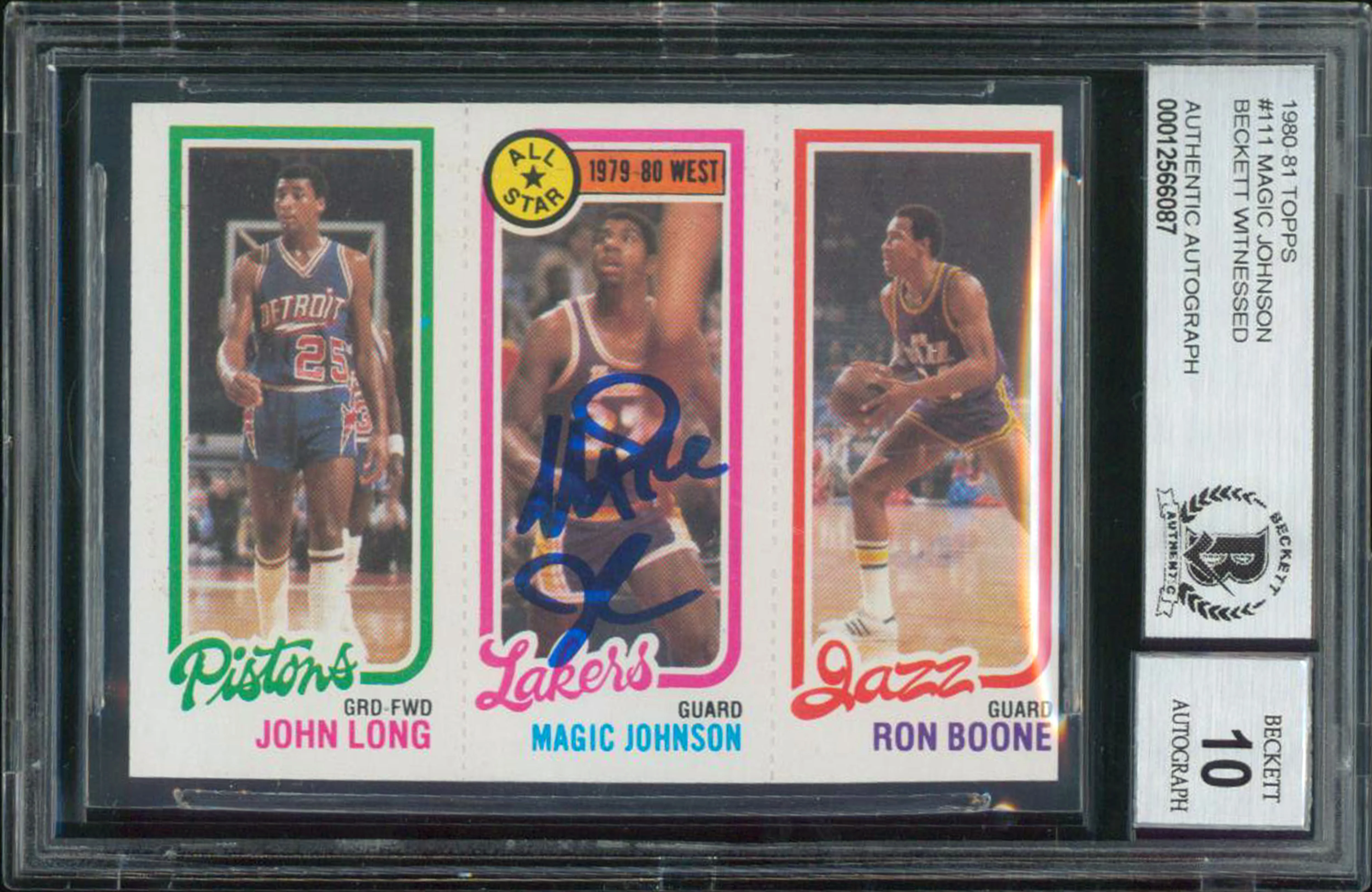 Lakers Magic Johnson Signed 1981 Topps #111 Rookie Card Auto Grade 10! BAS Slab - Image 2