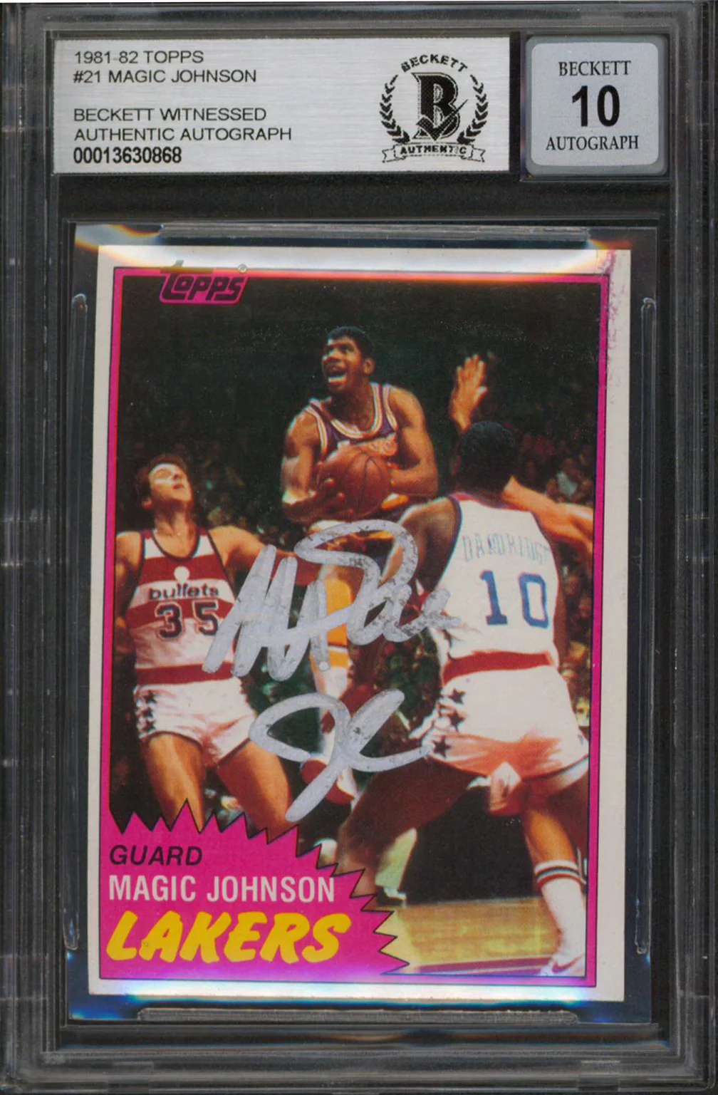 Lakers Magic Johnson Signed 1981 Topps #21 Card Auto 10! BAS Slabbed #13630868 - Image 2