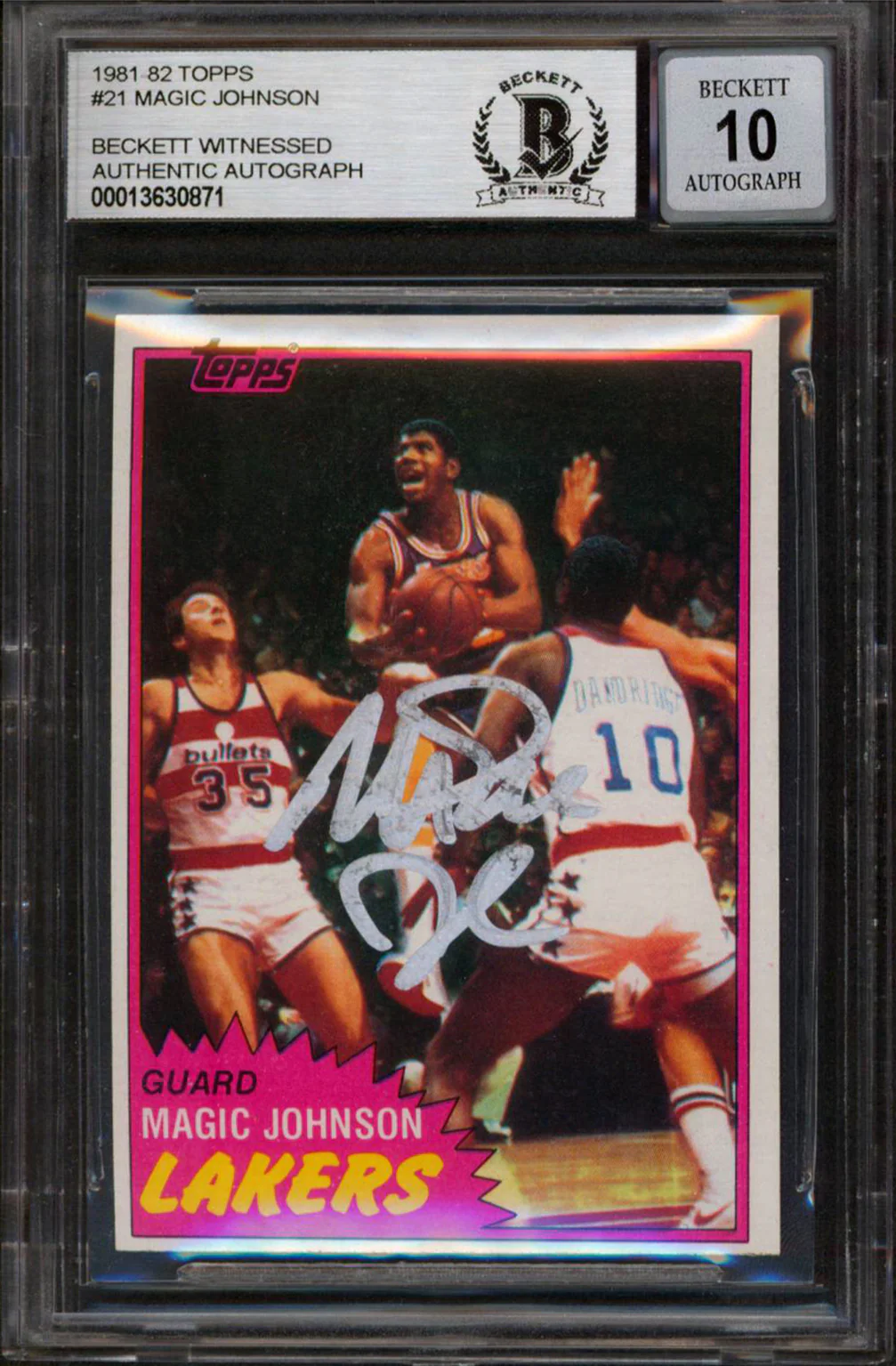 Lakers Magic Johnson Signed 1981 Topps #21 Card Auto 10! BAS Slabbed #13630871 - Image 2