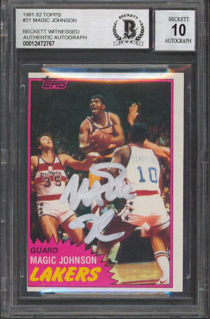 Lakers Magic Johnson Signed 1981 Topps #21 Card Auto Grade 10 BAS Slab #12472767 - Image 2