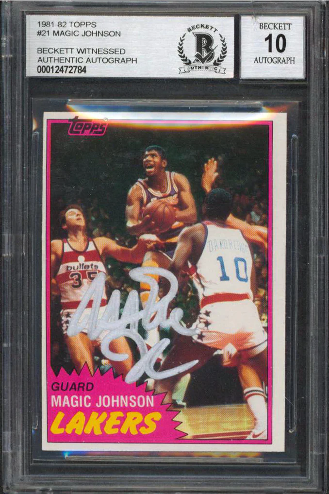 Lakers Magic Johnson Signed 1981 Topps #21 Card Auto Grade 10 BAS Slab #12472784 - Image 2