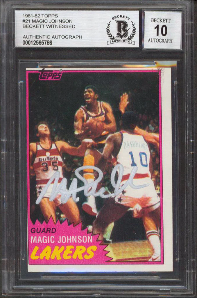 Lakers Magic Johnson Signed 1981 Topps #21 Card Auto Grade 10 BAS Slab #12565786 - Image 2
