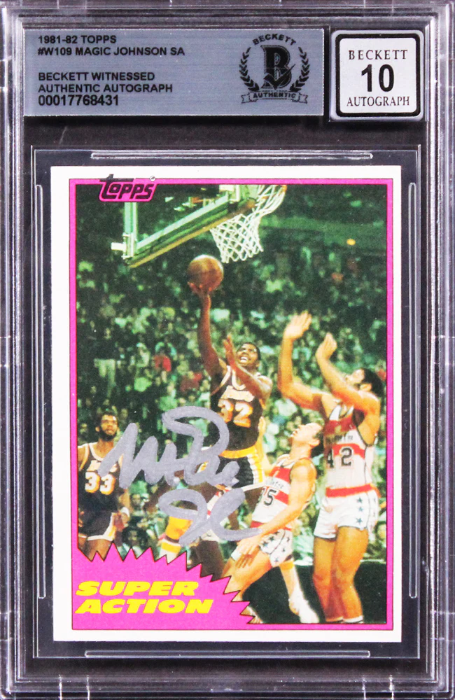 Lakers Magic Johnson Signed 1981 Topps #W109 SA Card Auto 10! BAS Slabbed 2 - Image 2