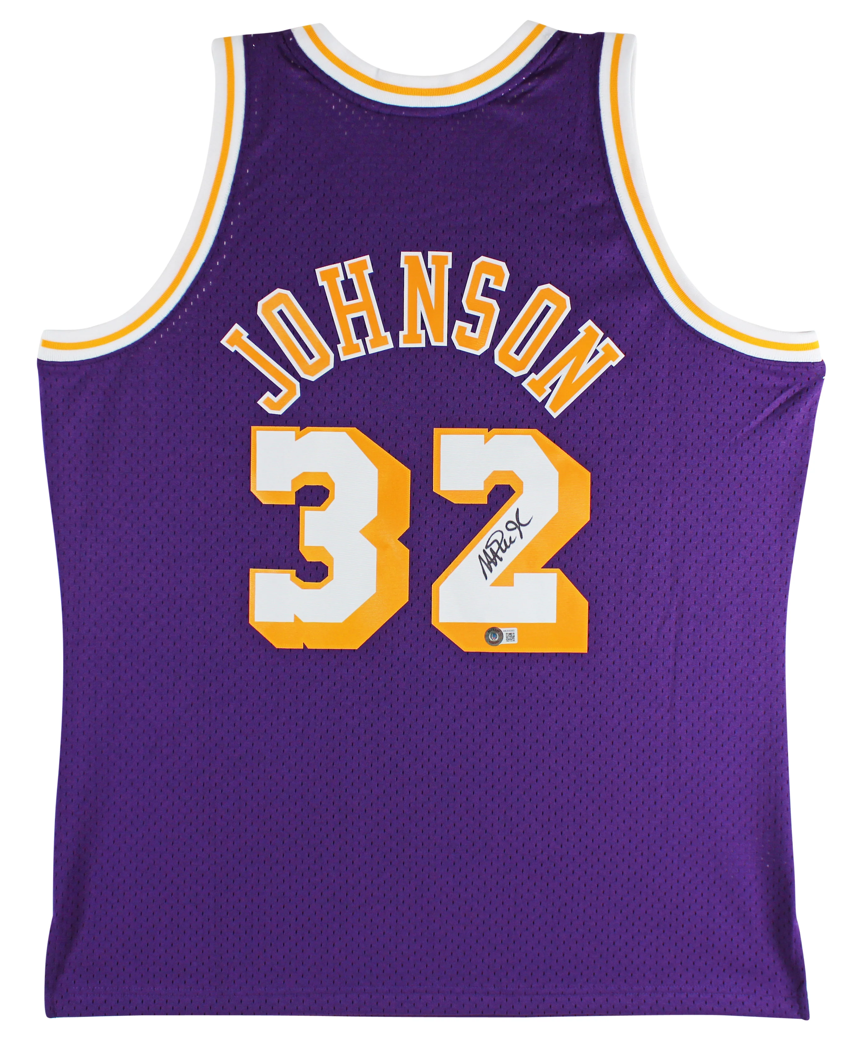 Lakers Magic Johnson Signed 1984-85 M&N HWC Swingman Purple Jersey BAS Witnessed - Image 2