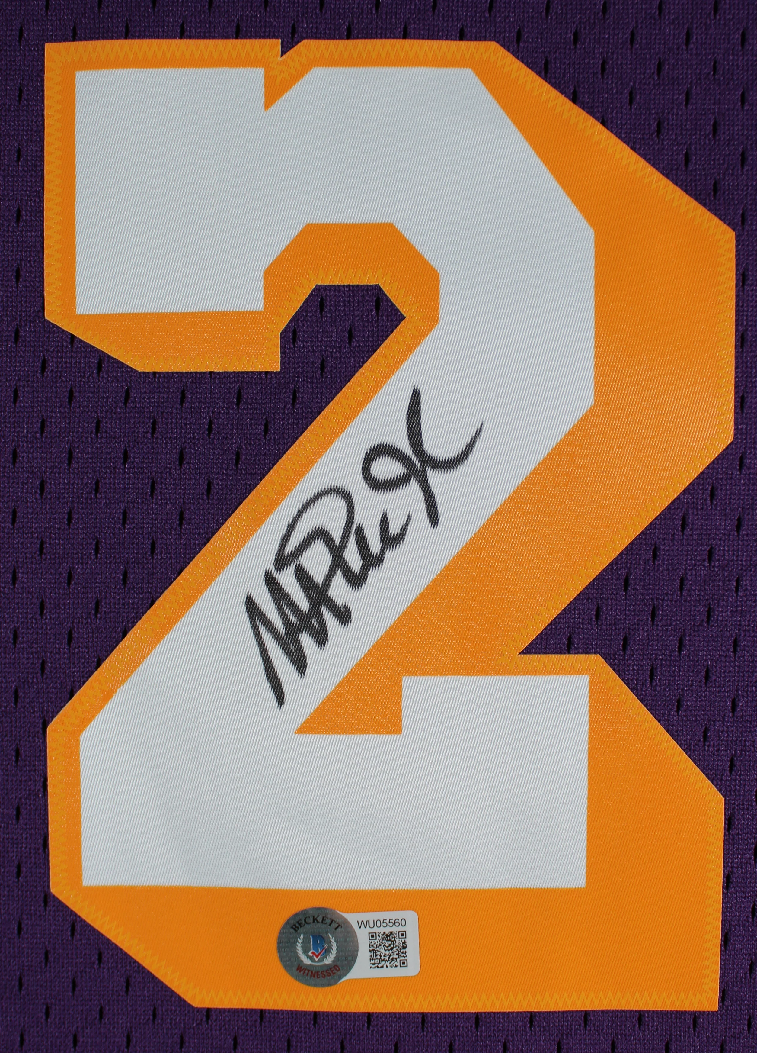Lakers Magic Johnson Signed 1984-85 M&N HWC Swingman Purple Jersey BAS Witnessed - Image 3