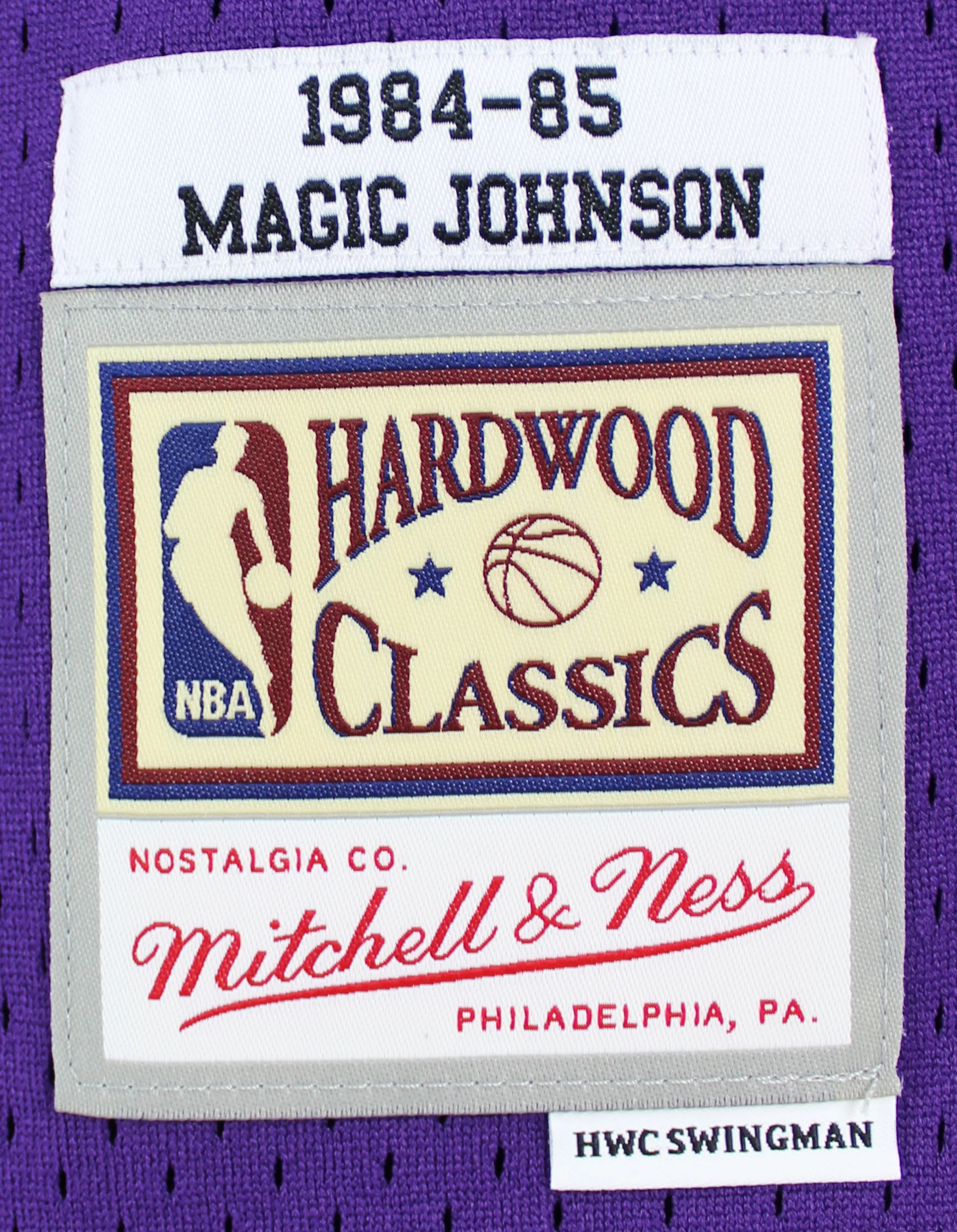 Lakers Magic Johnson Signed 1984-85 M&N HWC Swingman Purple Jersey BAS Witnessed - Image 5
