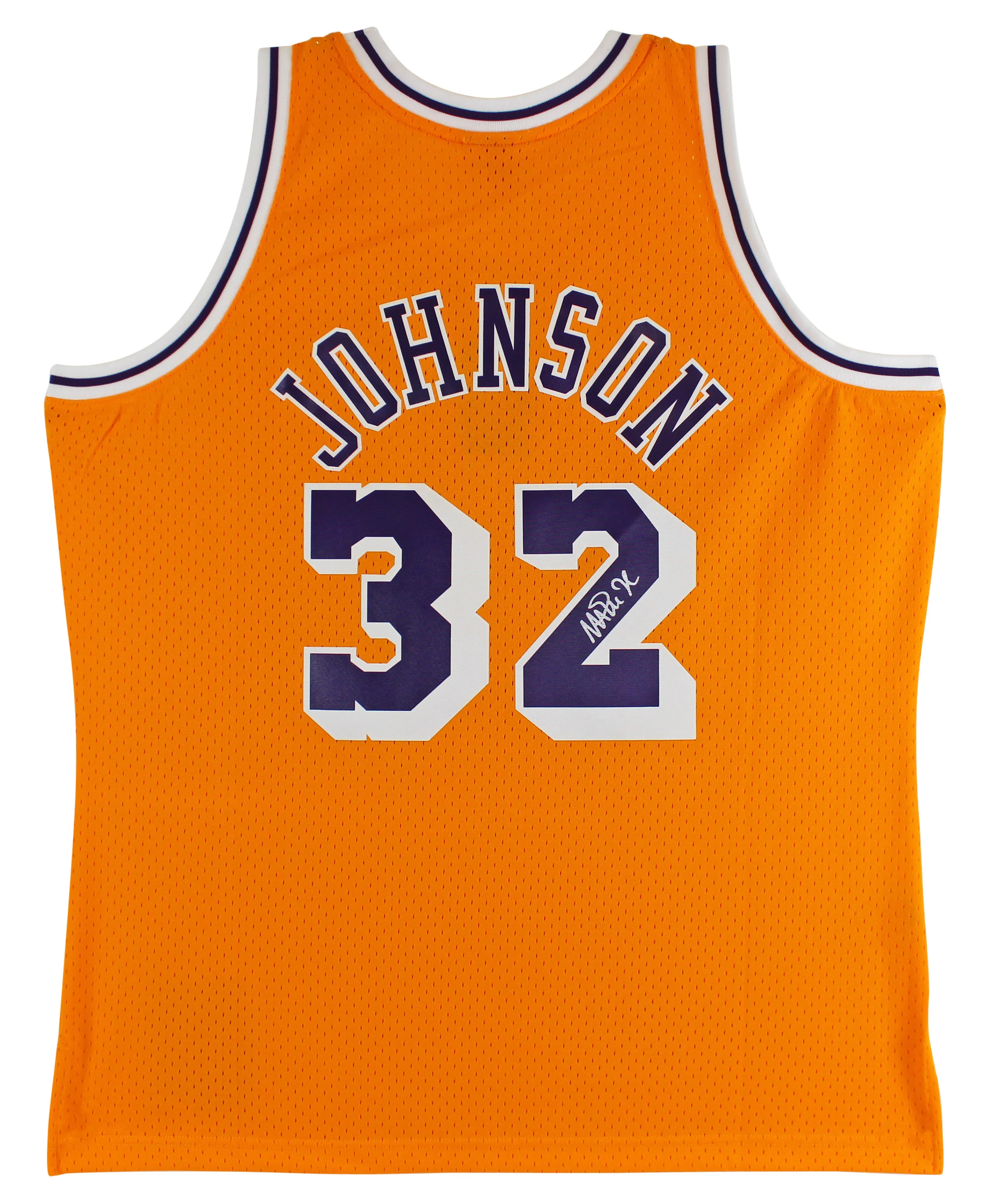 Lakers Magic Johnson Signed 1984-85 M&N HWC Swingman Yellow Jersey BAS Wit - Image 2
