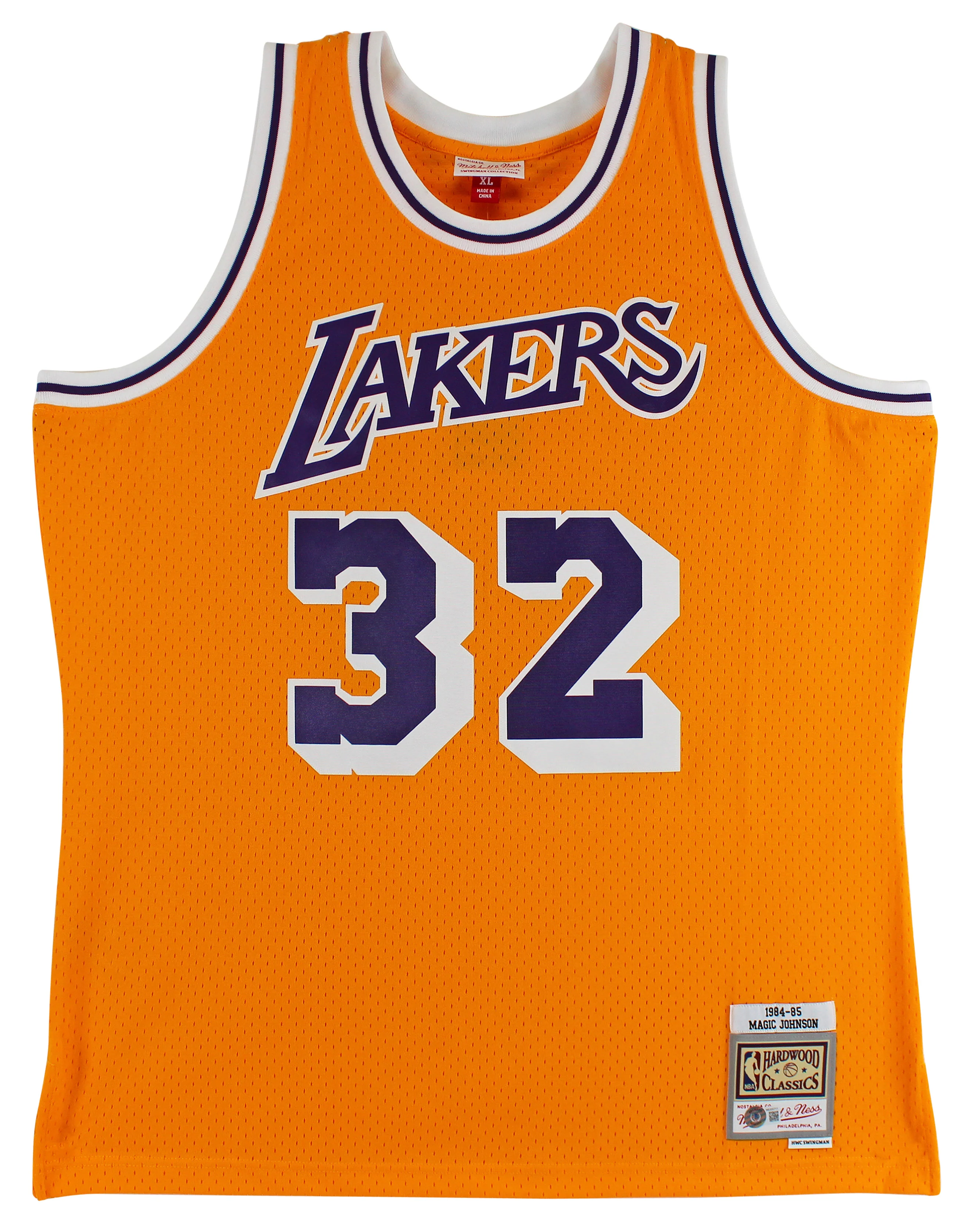 Lakers Magic Johnson Signed 1984-85 M&N HWC Swingman Yellow Jersey BAS Wit - Image 4