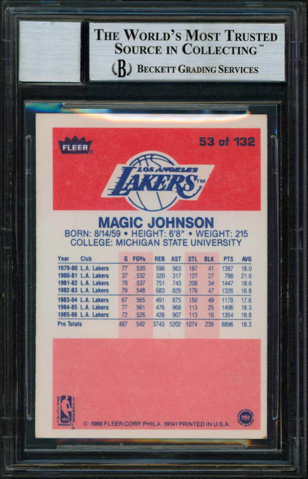 Lakers Magic Johnson Signed 1986 Fleer #53 Card Auto Graded 10! BAS Slabbed 2 - Image 3