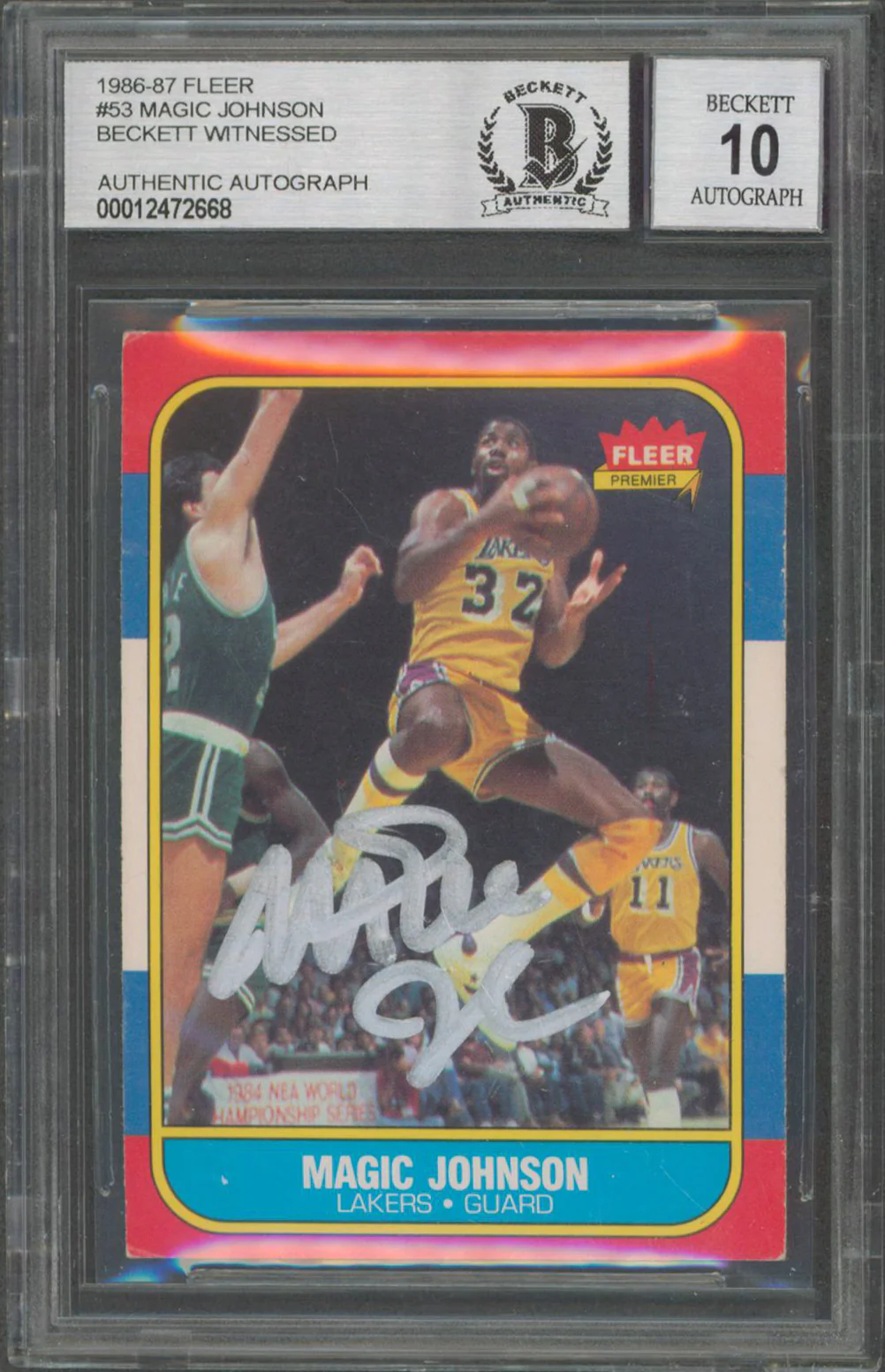 Lakers Magic Johnson Signed 1986 Fleer #53 Card Auto Graded Gem 10! BAS Slabbed - Image 2