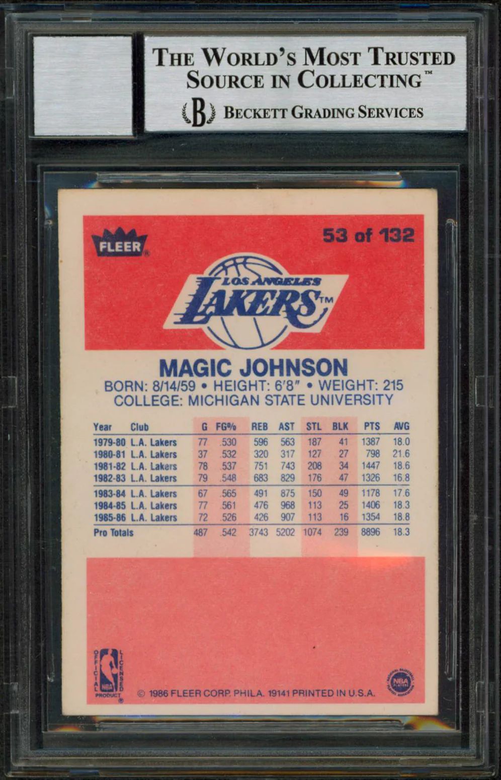 Lakers Magic Johnson Signed 1986 Fleer #53 Card Auto Graded Gem 10! BAS Slabbed - Image 3