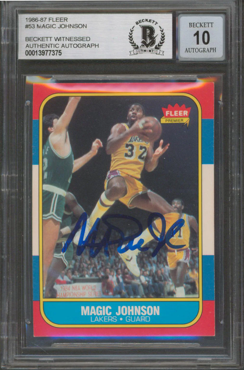 Lakers Magic Johnson Signed 1986 Fleer #53 Card Auto Graded Mint 10! BAS Slabbed - Image 2