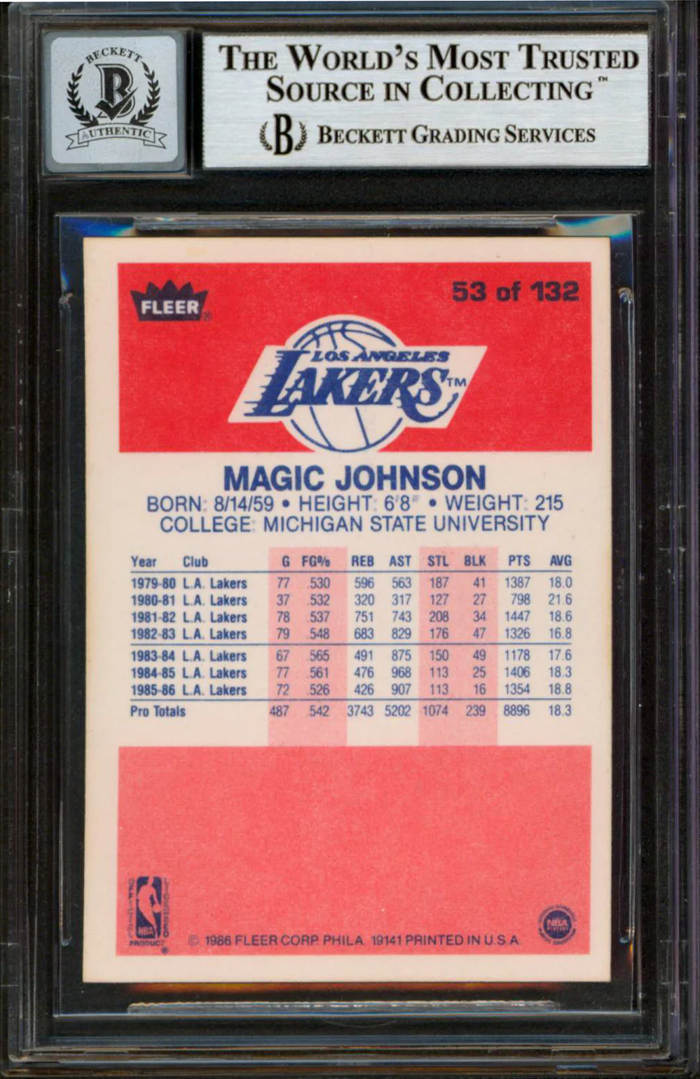 Lakers Magic Johnson Signed 1986 Fleer #53 Card Auto Graded Mint 10! BAS Slabbed - Image 3