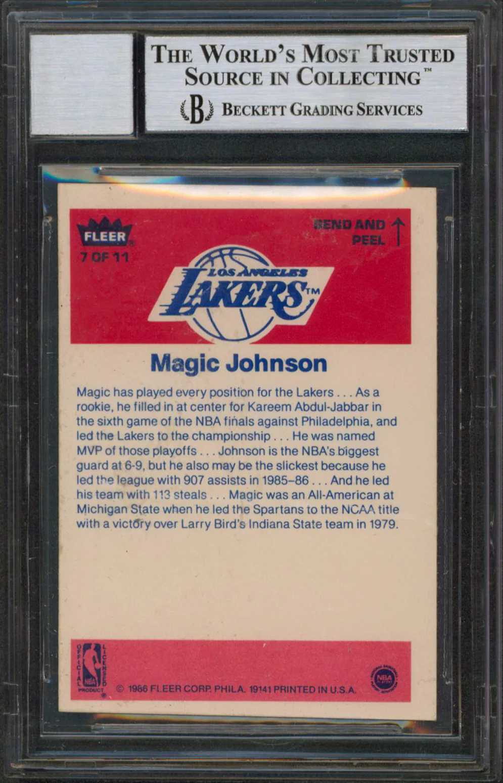 Lakers Magic Johnson Signed 1986 Fleer Sticker #7 Card Auto Grade 10! BAS Slab 2 - Image 3