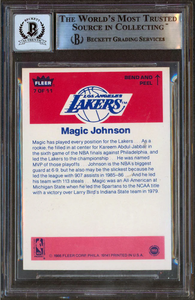 Lakers Magic Johnson Signed 1986 Fleer Stickers #7 Auto 10! BAS Slabbed - Image 3