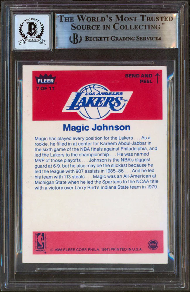 Lakers Magic Johnson Signed 1986 Fleer Stickers #7 Card Auto 10! BAS Slabbed - Image 3